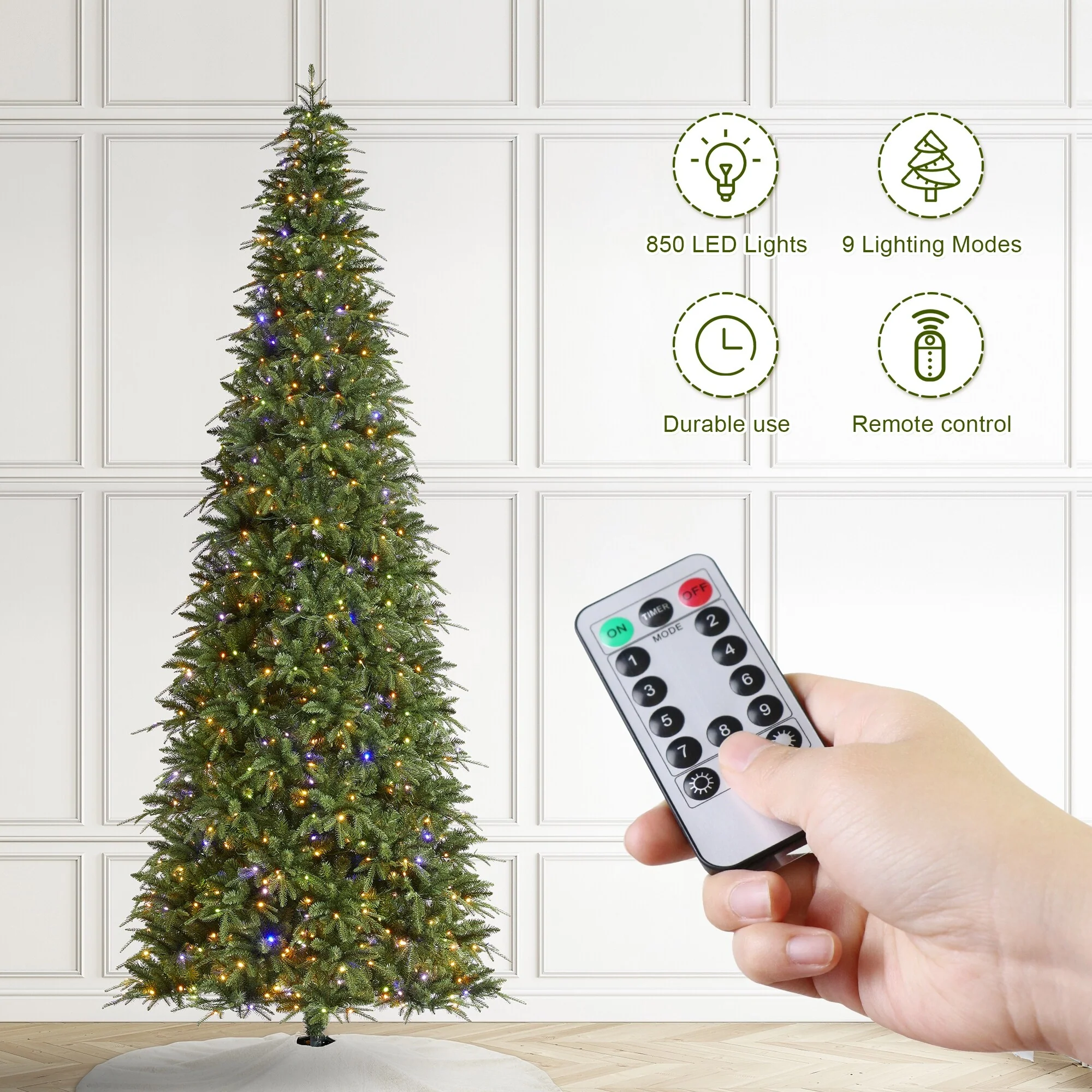Glitzhome 7.5FT/9FT/11FT/15FT Pre-Lit Green Slim Fir Artificial Christmas Tree with Remote Control