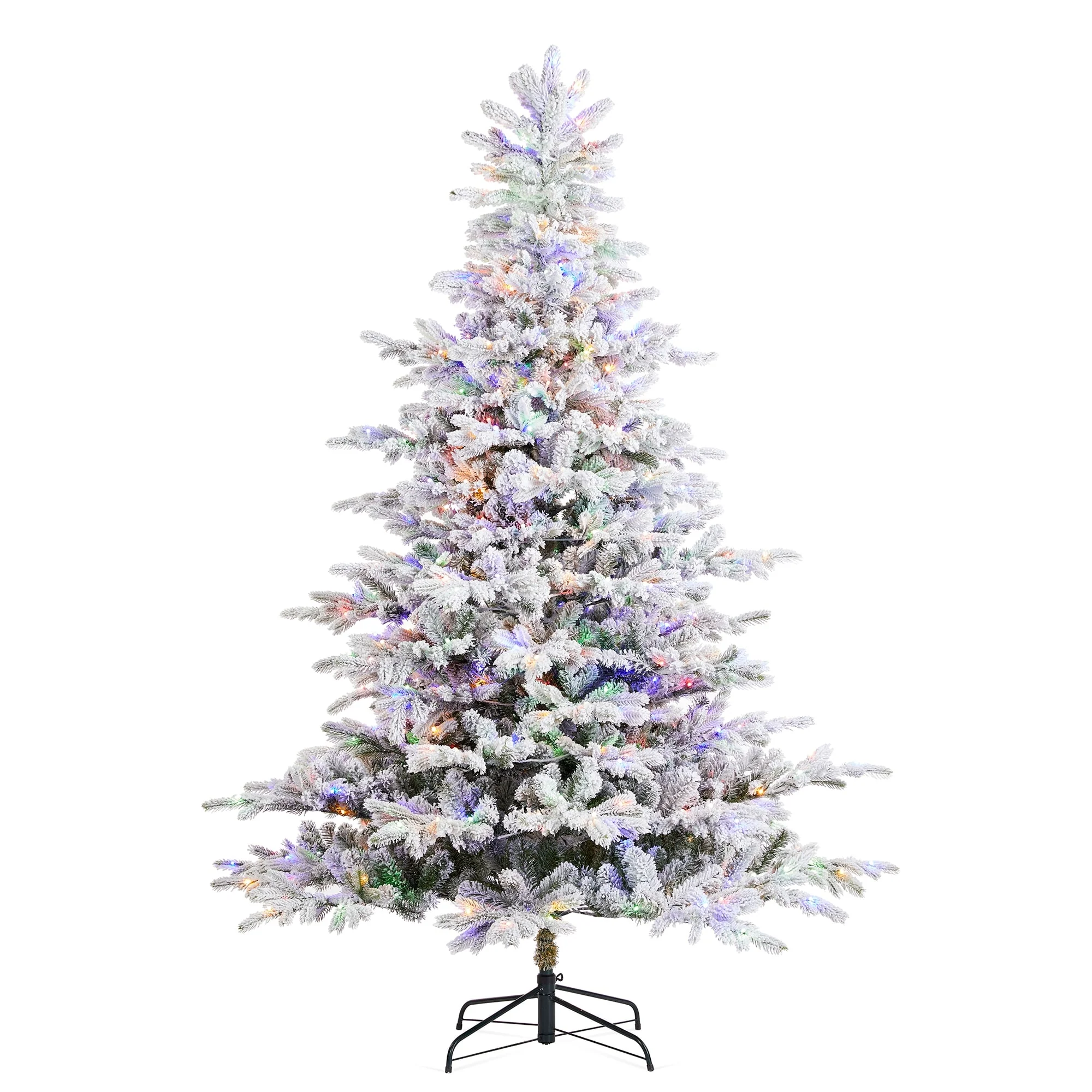 Glitzhome 7.5ft/9ft Pre-Lit Flocked Full Fir Artificial Christmas Trees with Foot Pedal