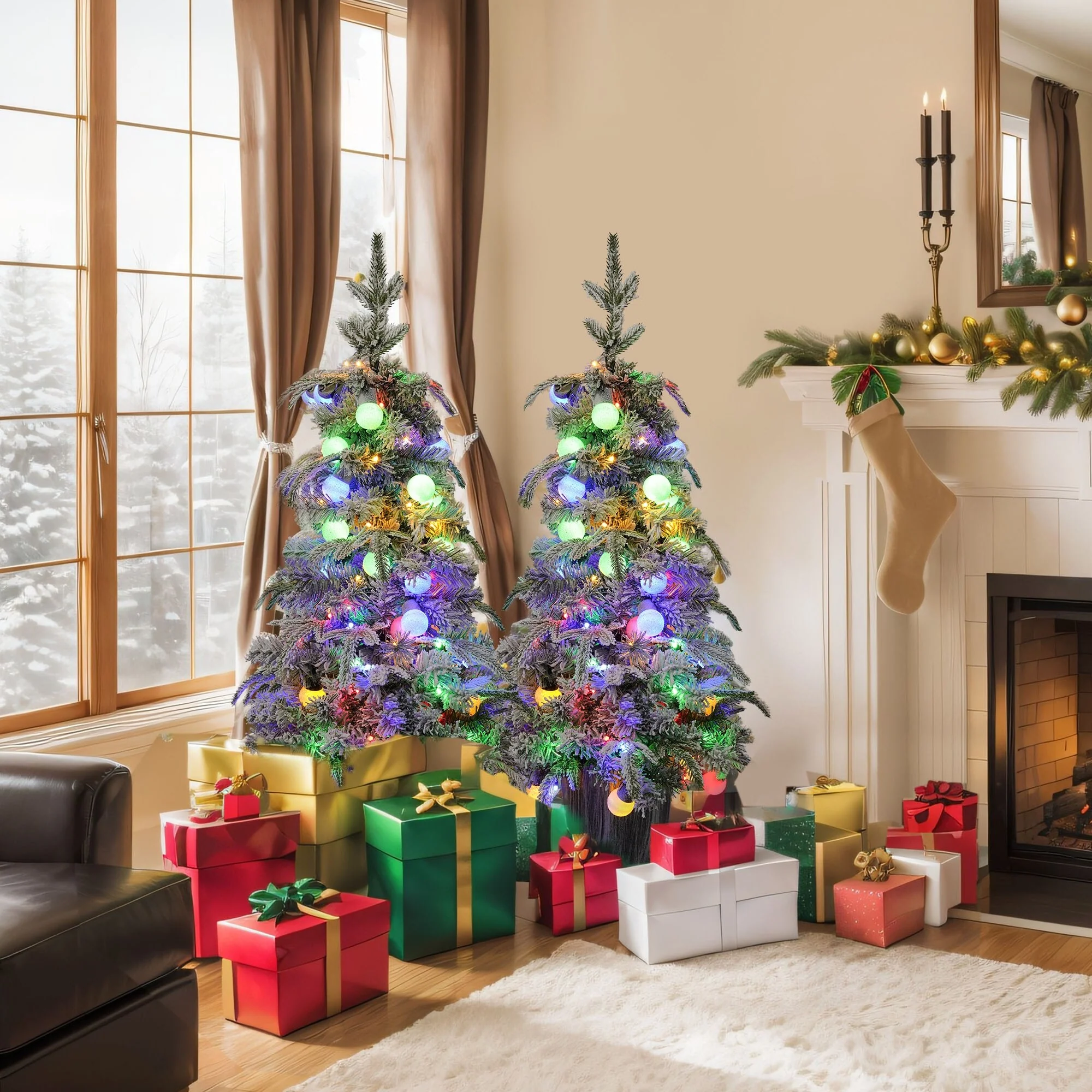 3ft Candy Christmas Tree Set of 2 with Colorful Lights, Warm White LED for Indoor/Outdoor Decoration, Festive Holiday Trees