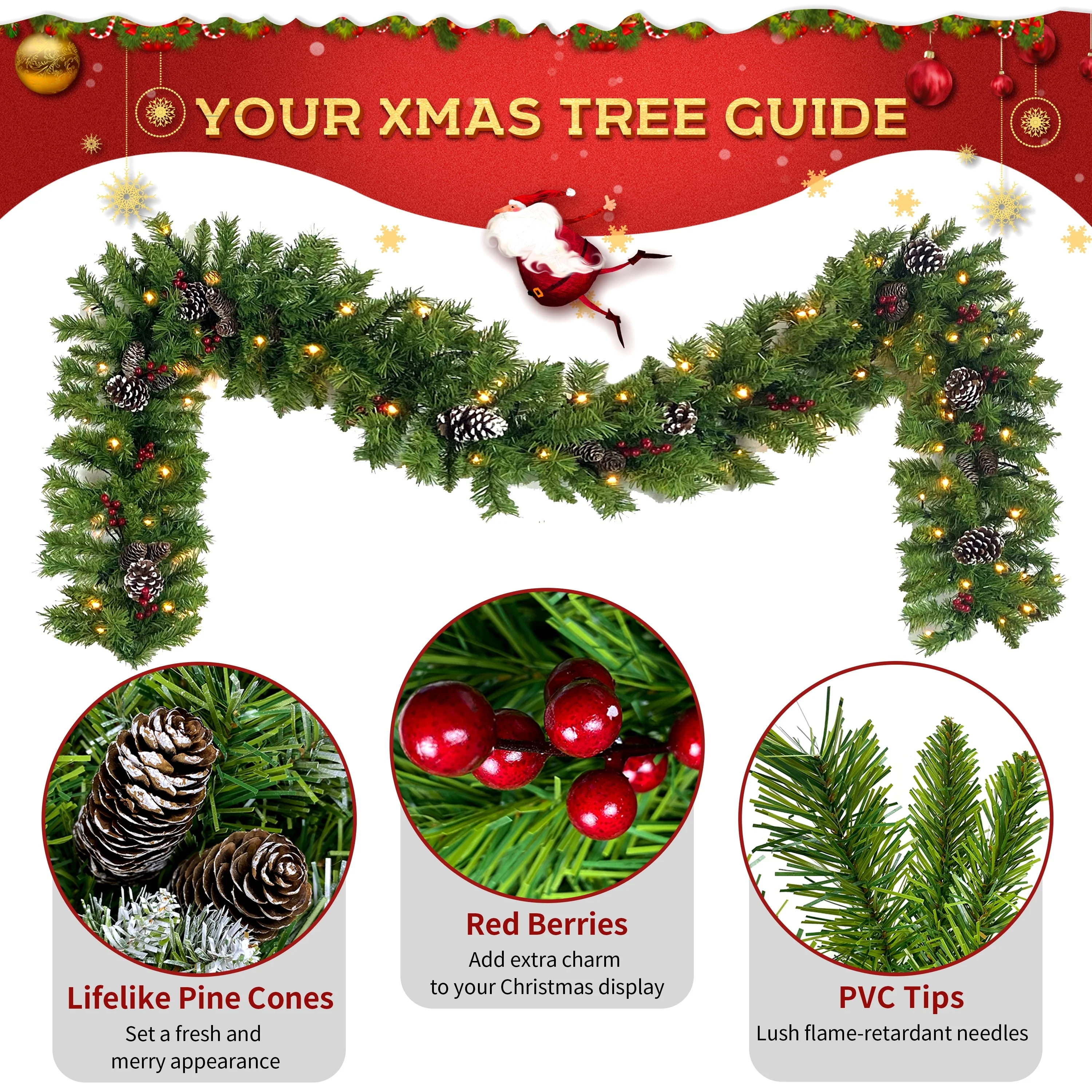 Pre-Lit 4-Piece Holiday Christmas Set - Entrance Trees, Garland, and Wreath with 340 Warm LEDs