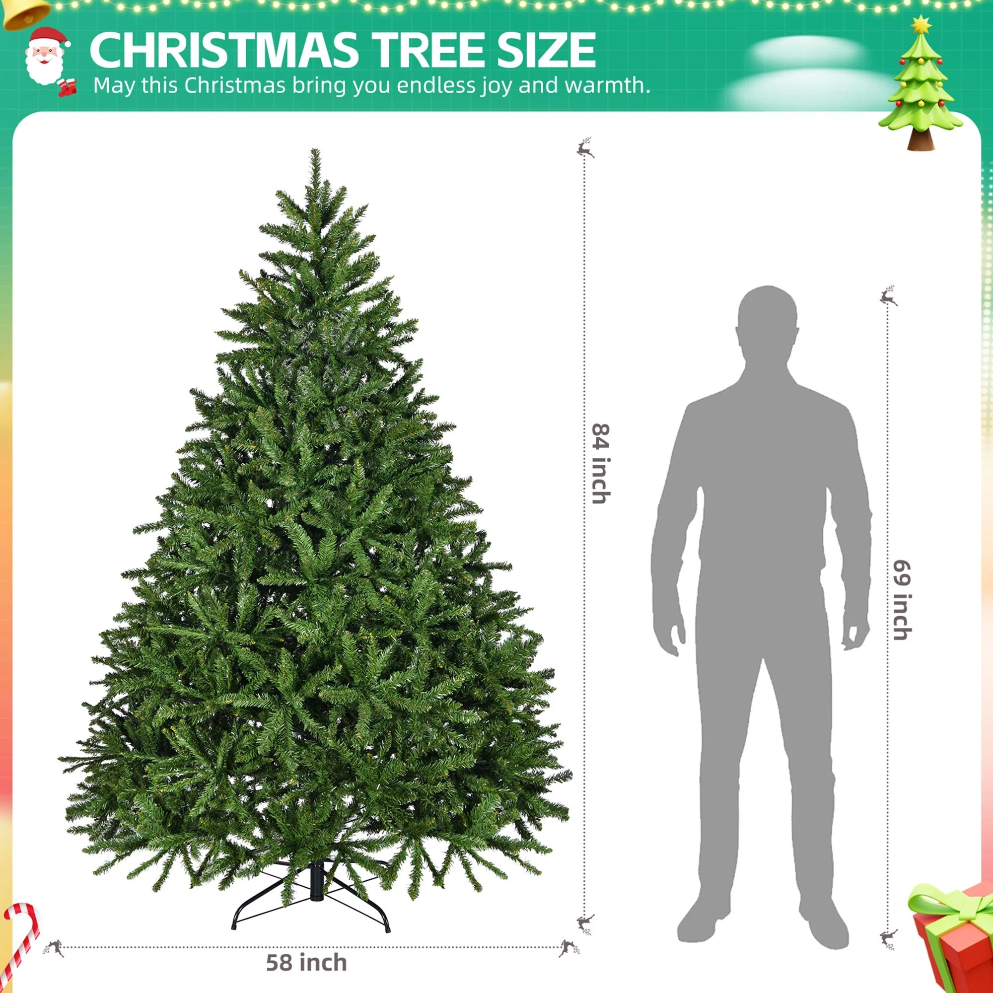 7FT Unlit Artificial Christmas Tree with 2231 PVC Tips, Hinged Design, and Metal Stand