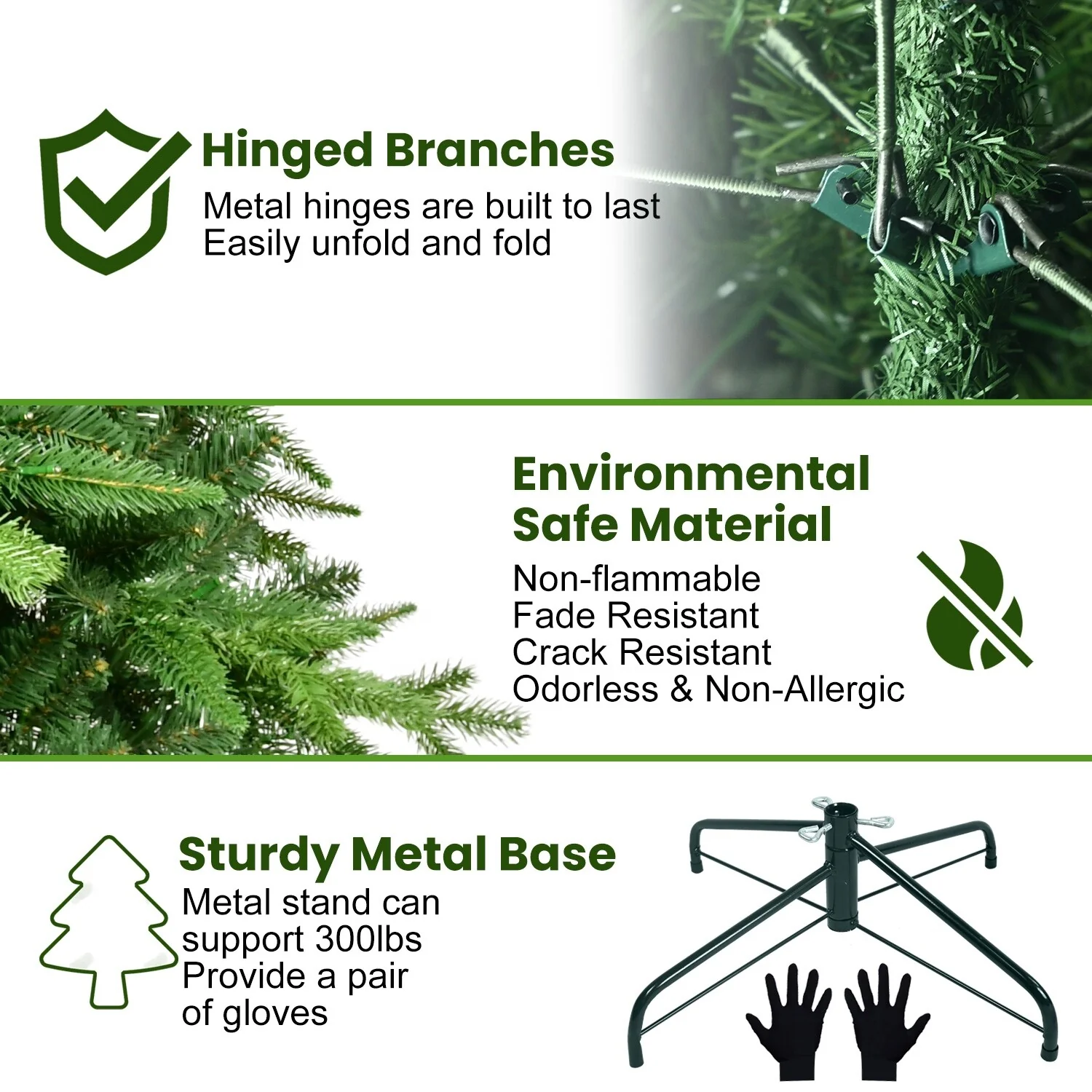 6FT Artificial Christmas Tree with 350 LED Lights, Realistic PE&PVC Tips, Fluffy Branches, Stable Stand