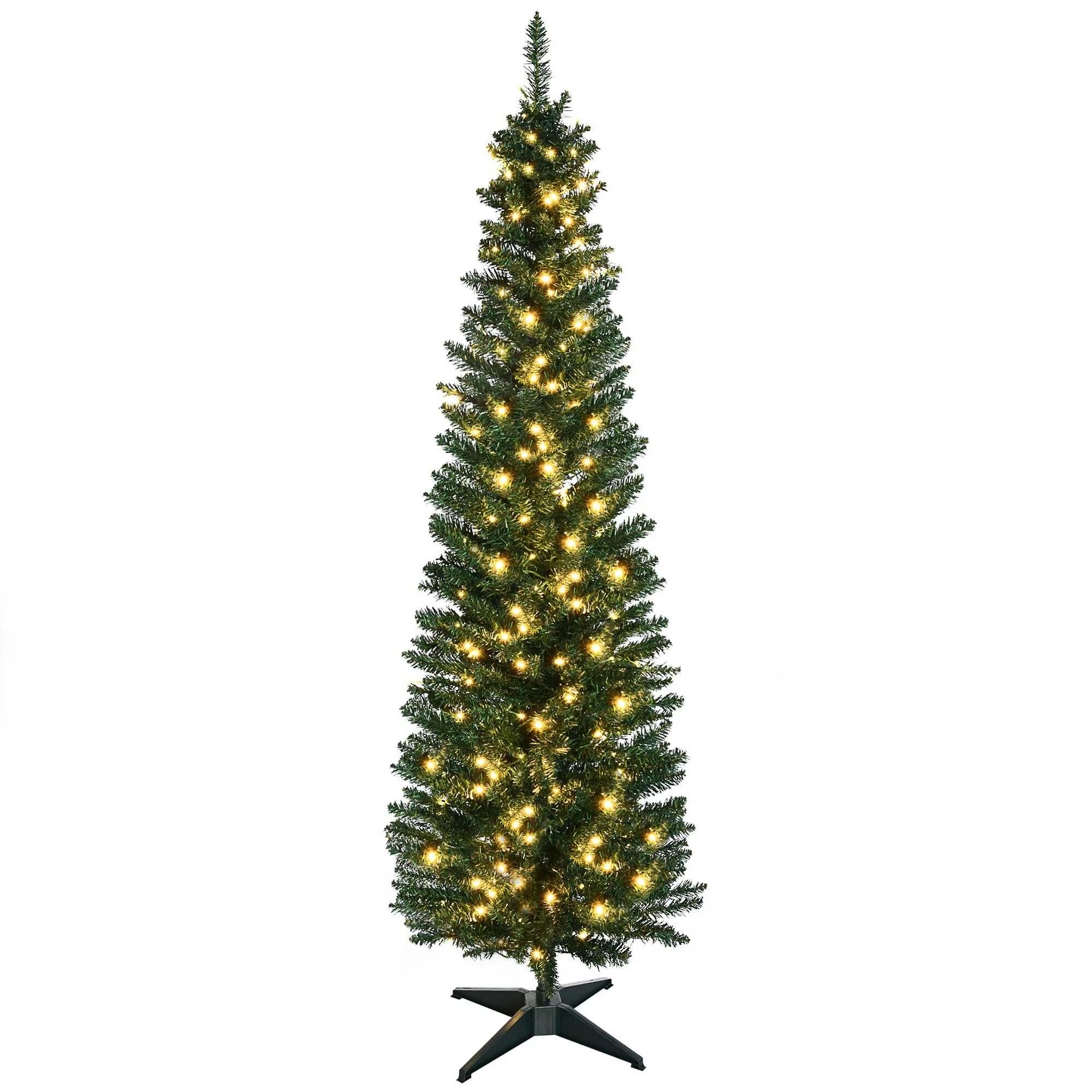 Slim Noble Fir Artificial Christmas Tree 5ft Tall with Warm White LEDs, 294 Tips, and Secure Metal Base