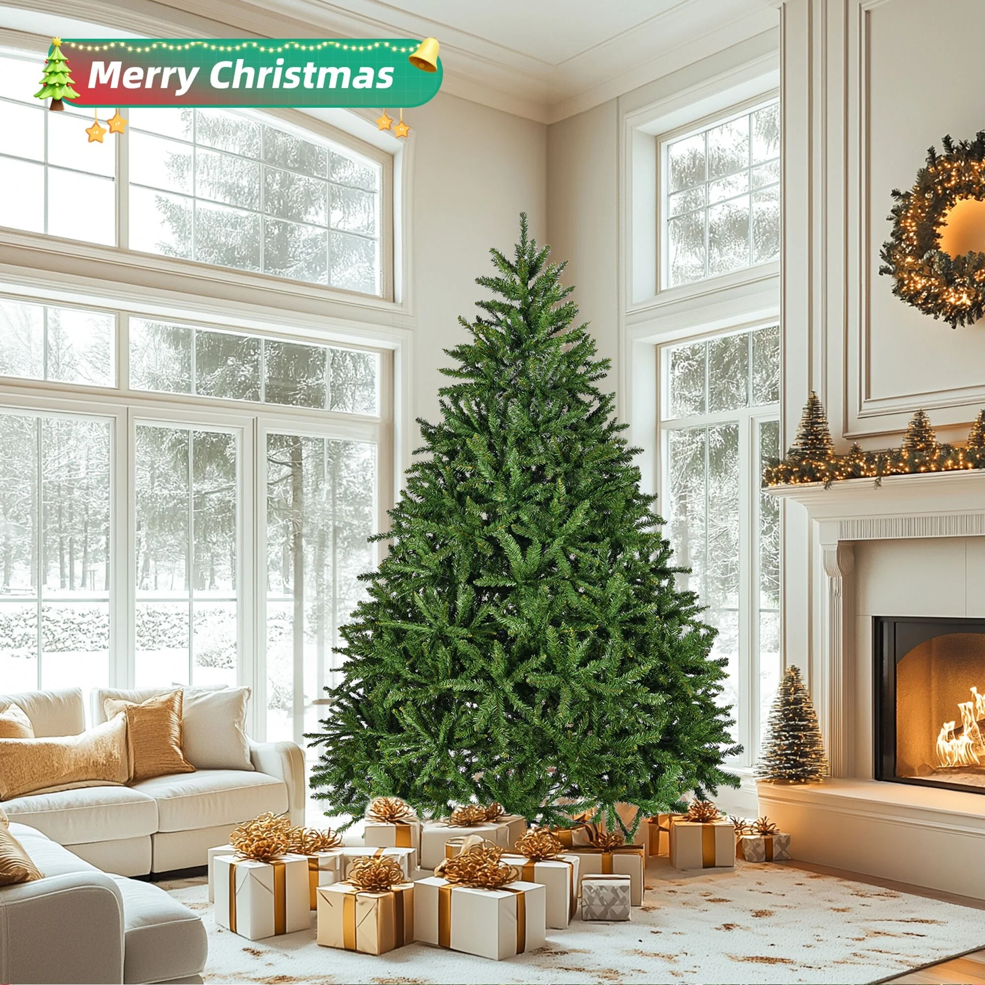 7FT Unlit Artificial Christmas Tree with 2231 PVC Tips, Hinged Design, and Metal Stand