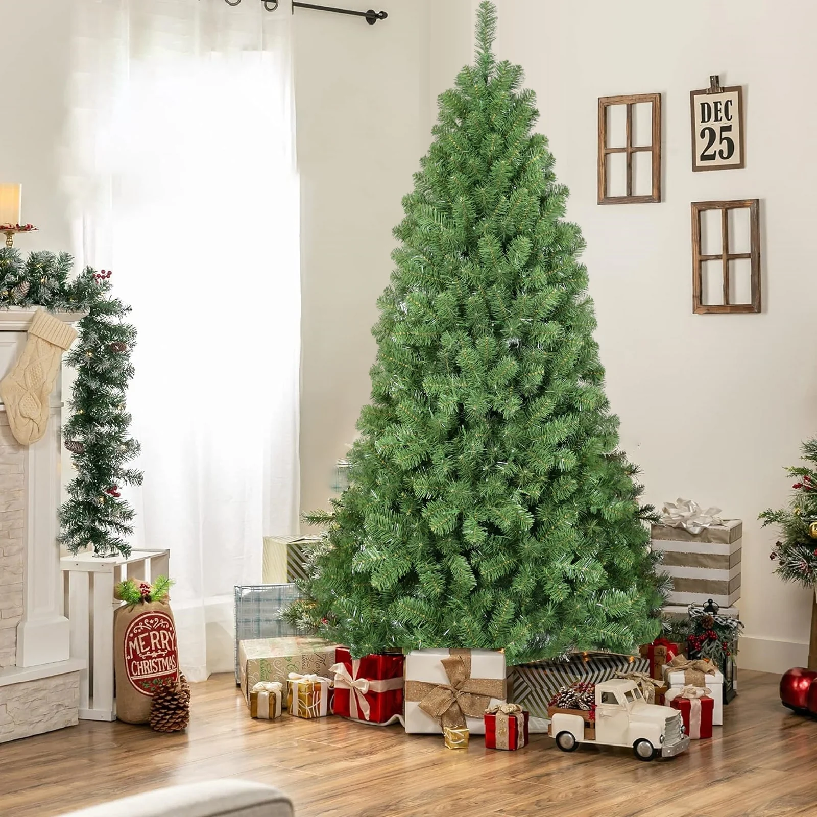 Effortless Green PVC Christmas Tree with Memory Wire Tips and Hinged Branches