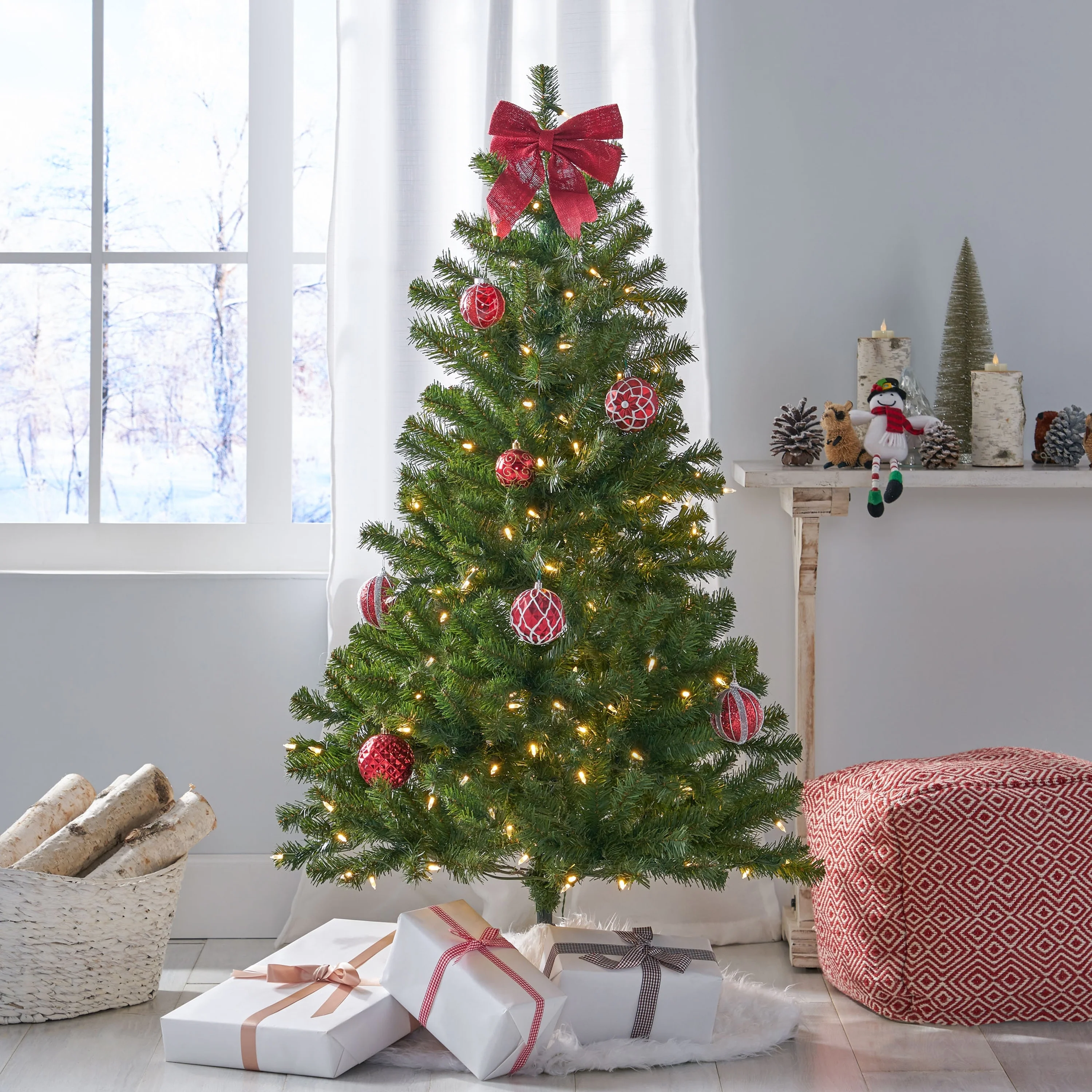 Eco-Friendly 4.5FT Pre-Lit Artificial Christmas Tree with 200 Clear LED Lights, Perfect for Small Spaces