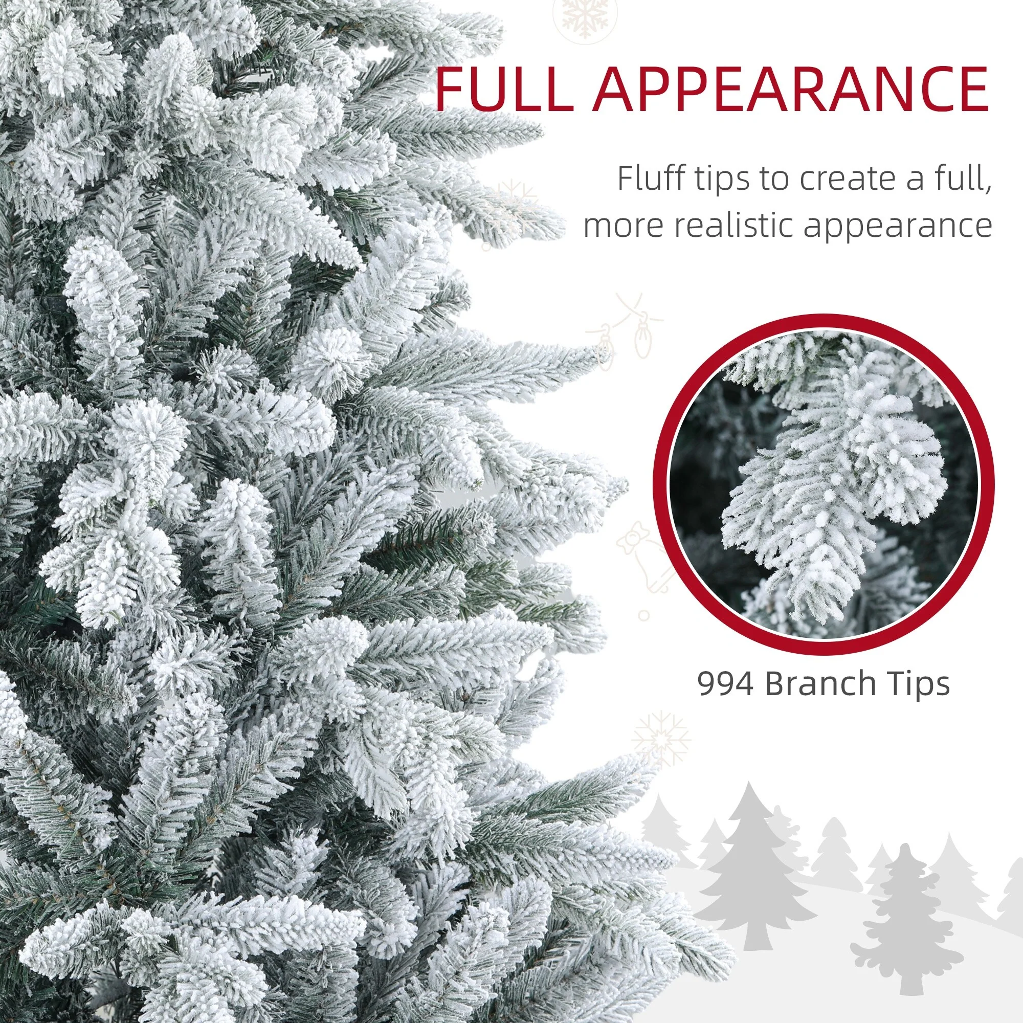 6ft Realistic Snow Flocked Artificial Christmas Tree, Hinged Design with 994 Tips and Flame-Retardant Branches