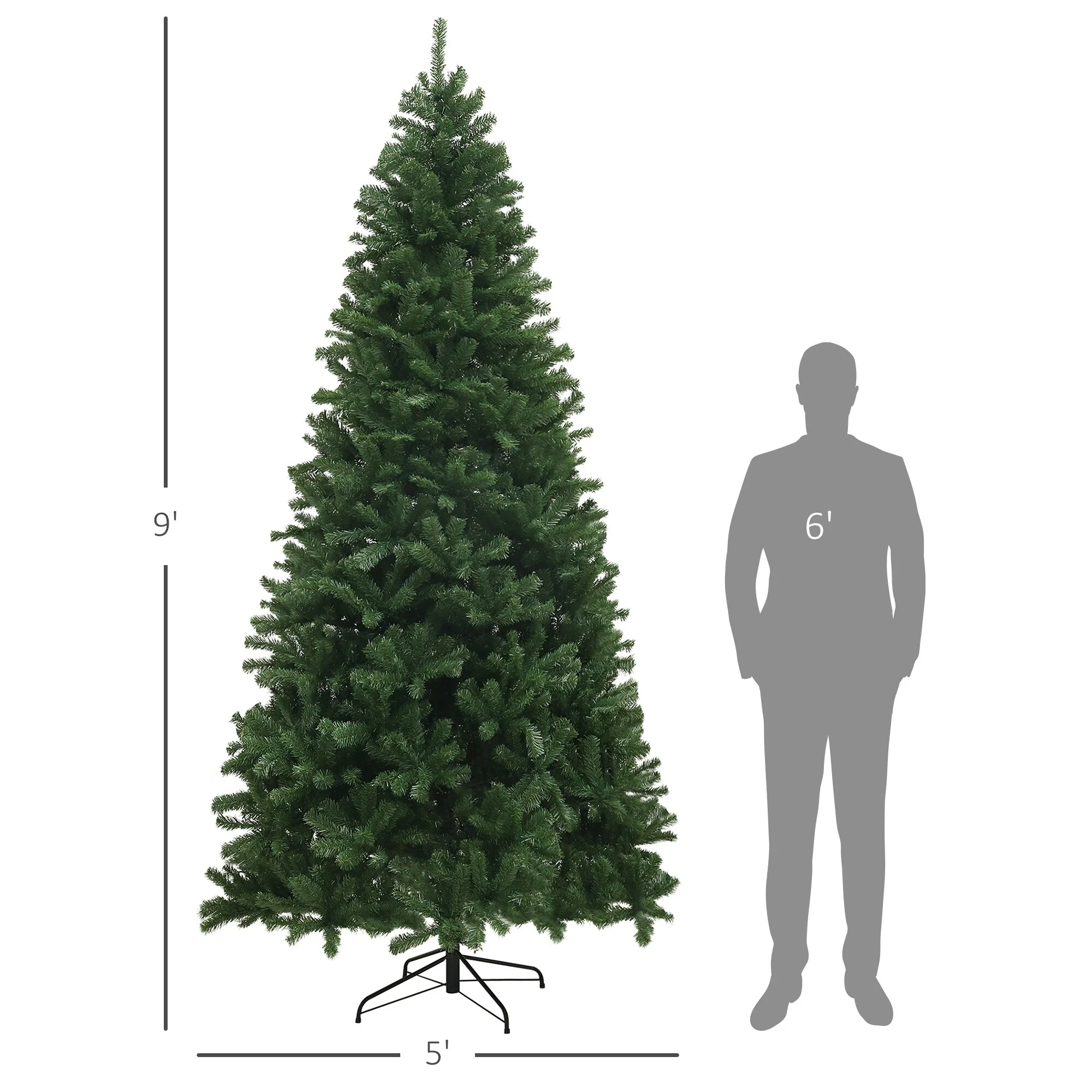 Unlit 6ft/7.5ft/9ft Artificial Christmas Tree, Auto Open Xmas Tree with 1000-2132 Branch Tips & Sturdy Steel Stand