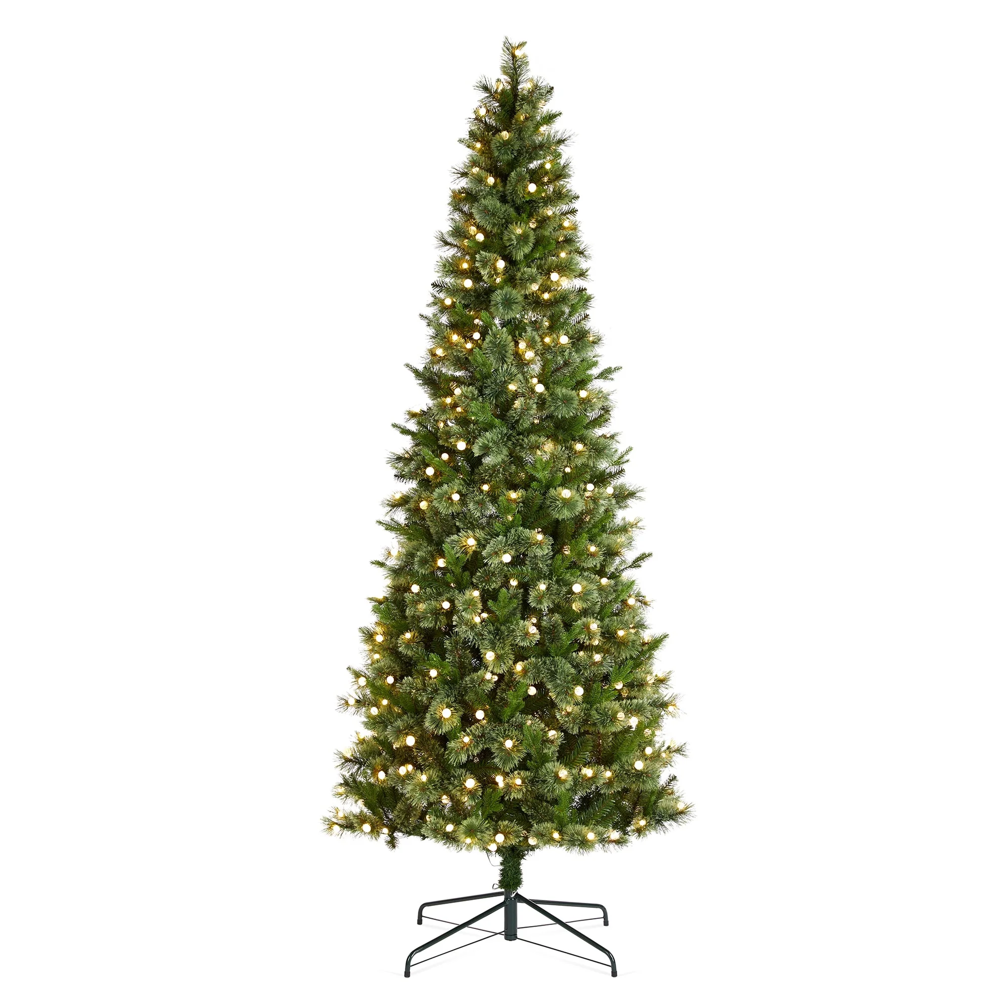 Glitzhome 7.5ft/9ft Pre-Lit Green Slim Pine Artificial Christmas Tree with Foot Pedal & Remote Control