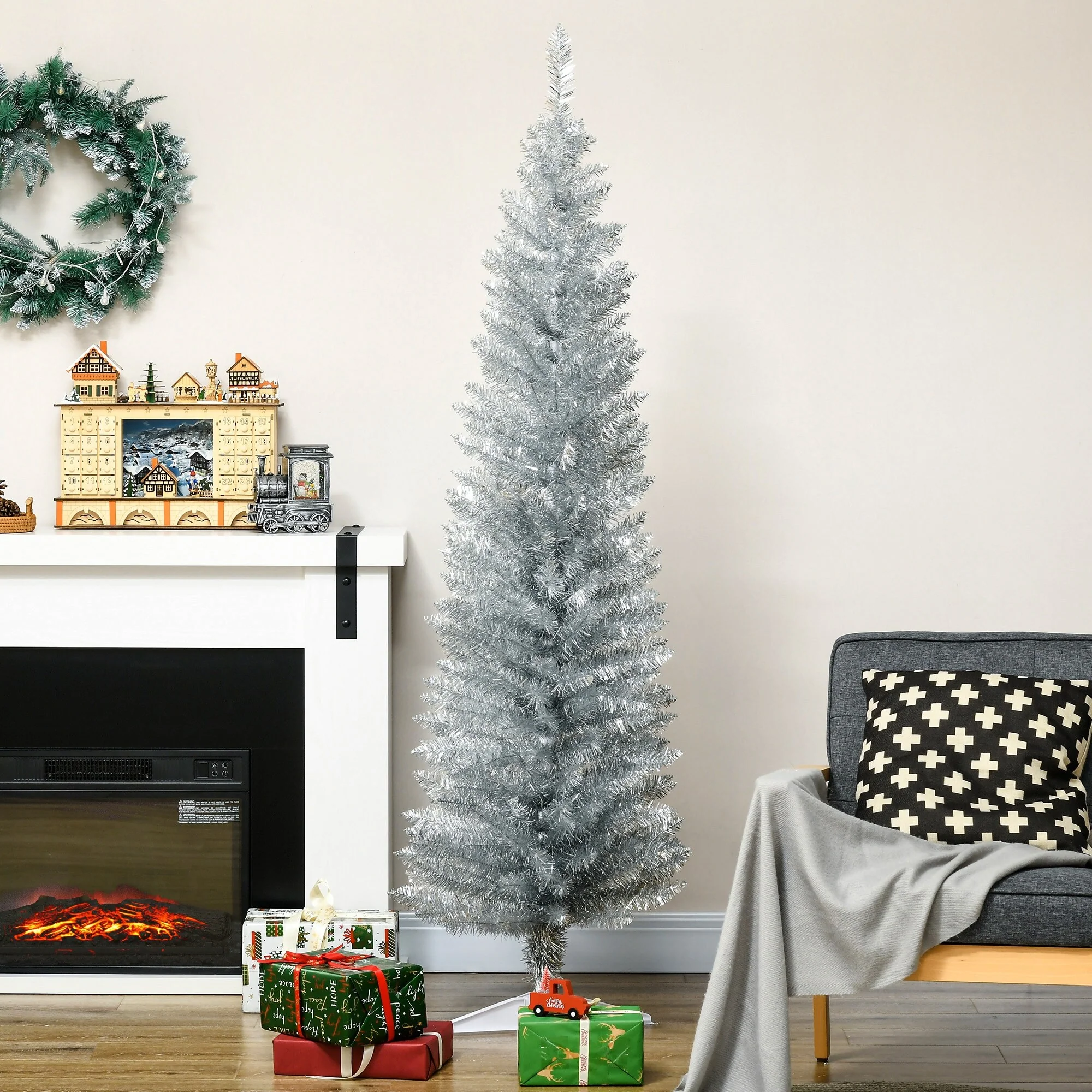 6ft 7ft Artificial Pencil Christmas Tree Compact Slim Design Perfect for Apartments and Small Rooms