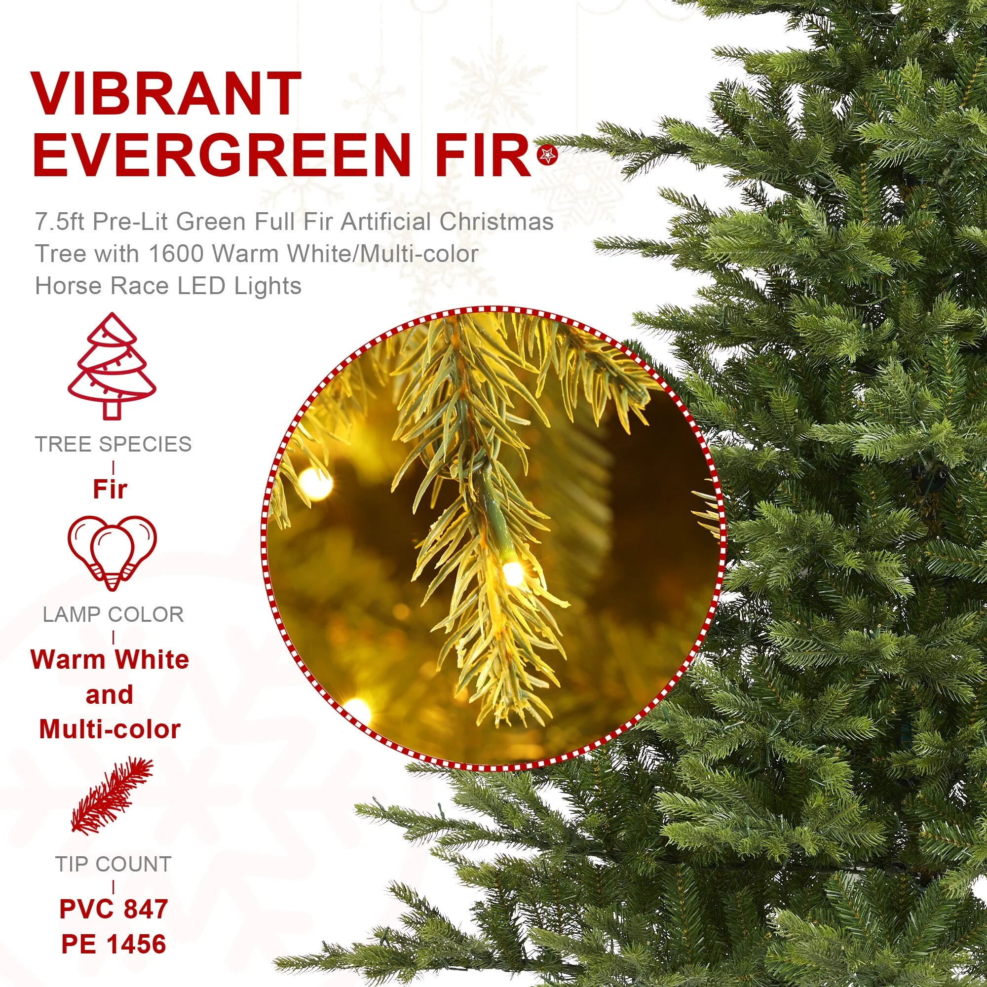Glitzhome 7.5ft/9ft Pre-Lit Full Fir Artificial Christmas Tree w/Foot Pedal & Remote Control Simple Setup