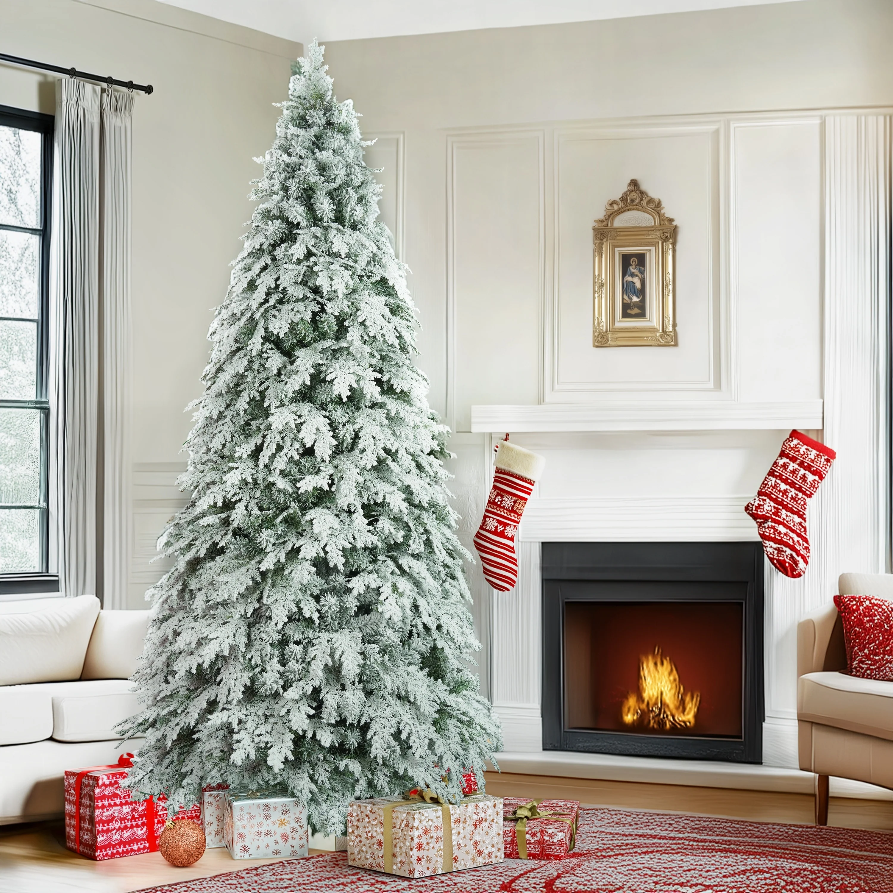 Pre-Lit 7.5ft Artificial Christmas Tree with 400 Warm White LED Lights and 1200 Branch Tips for a Lush Holiday Look