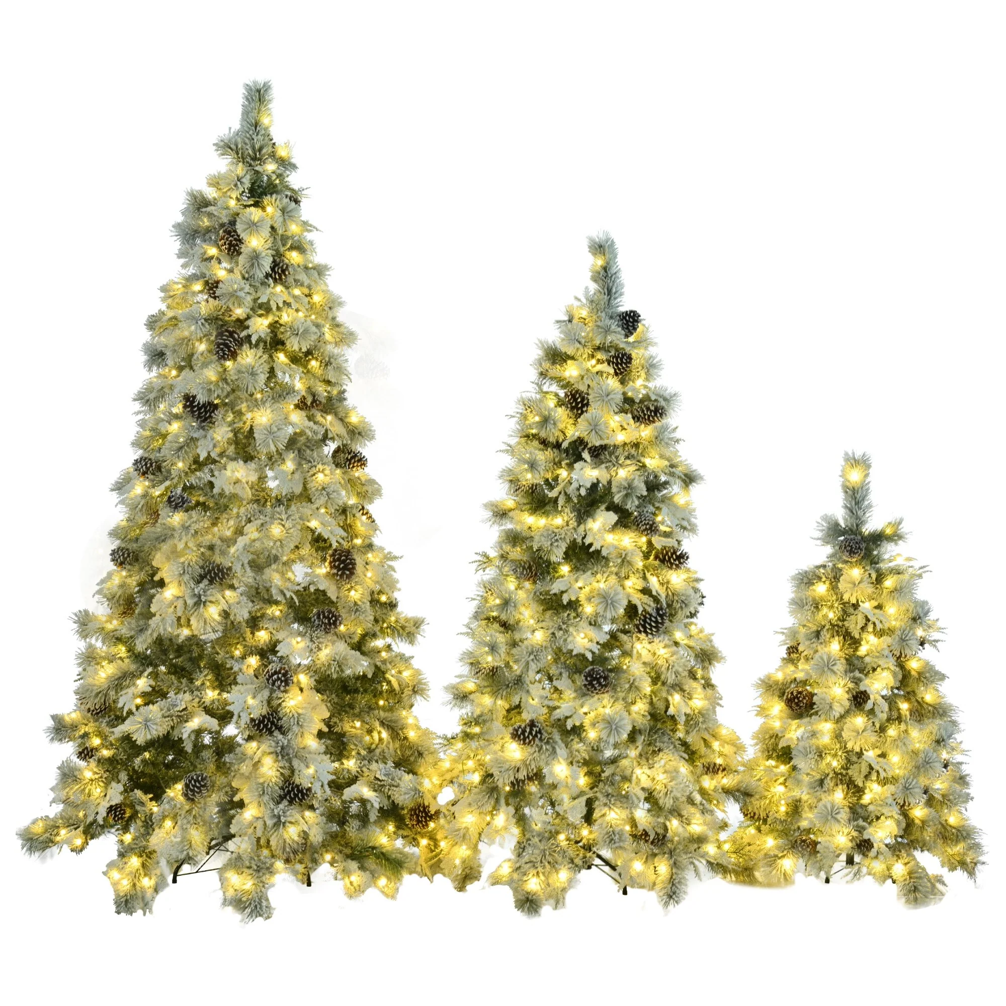 Artificial Pre-Lit Snow Flocked Christmas Tree Set with 820 LED Lights, Pine Cones, & 11 Flashing Modes - 4FT, 6FT, 7.5FT
