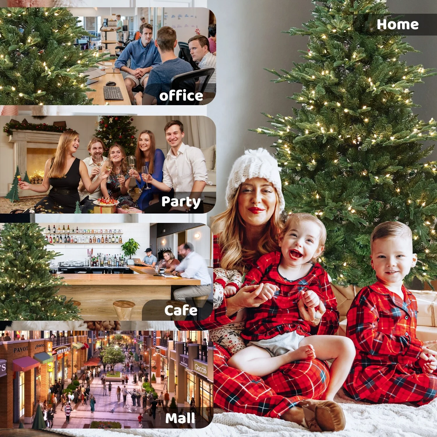 Artificial Douglas Fir Christmas Tree with Flame-Retardant PE/PVC Needles, Hinged Branches, Foldable Base