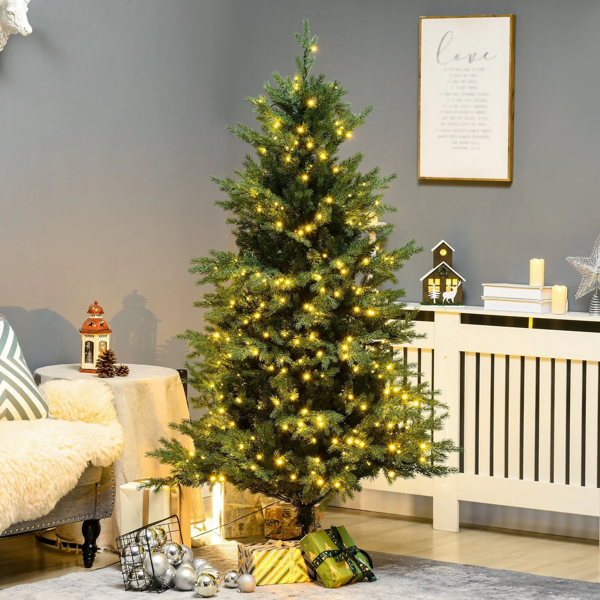 6' Tall Realistic Artificial Christmas Tree with 400 Energy-Efficient LED Lights, 8 Light Modes & Auto Open Design