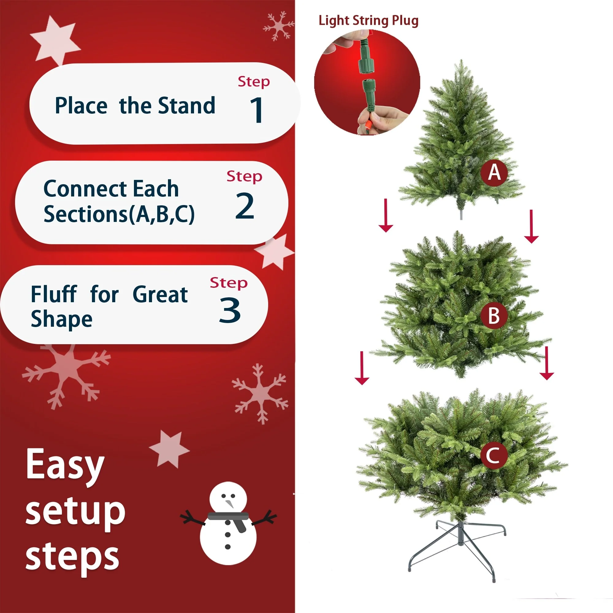 Artificial Everett Balsam Christmas Tree with Bi-Colour LED Lights, PE&PVC Branch Tips, 6.5ft & 7.5ft Sizes