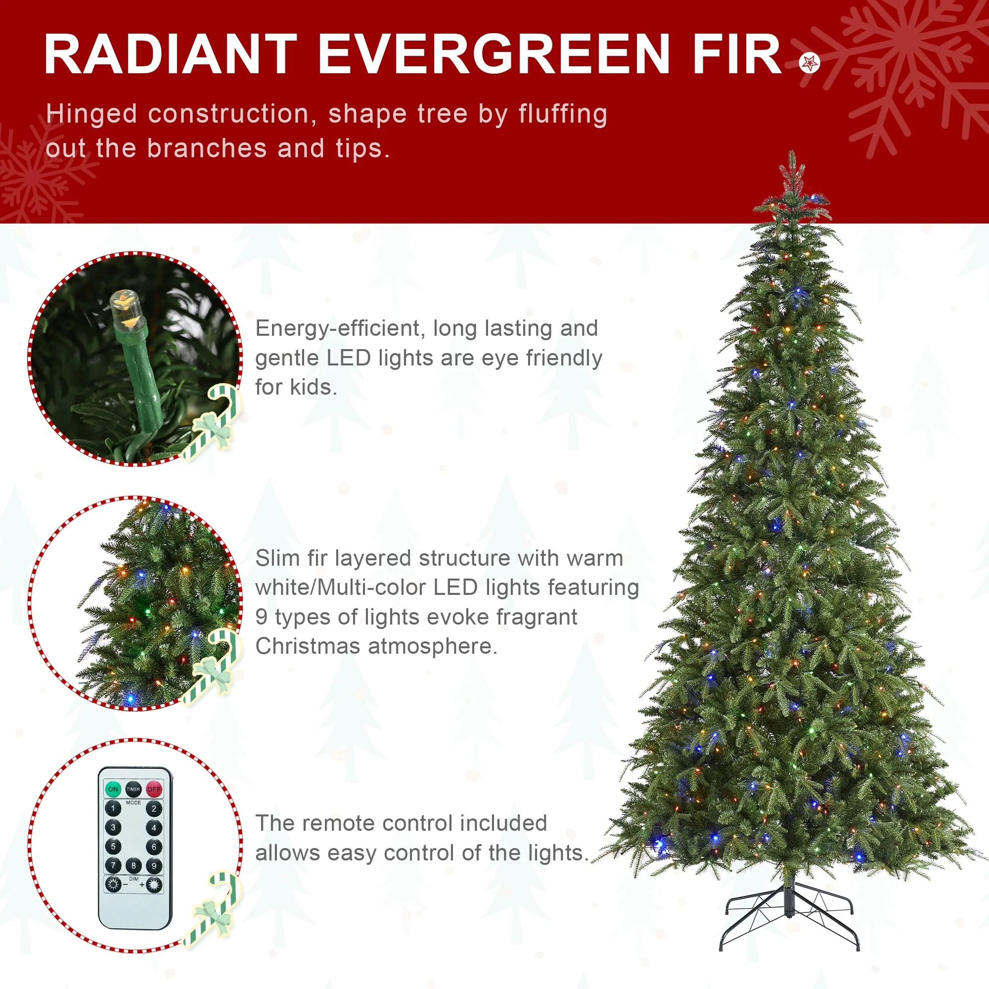 Glitzhome 7.5FT/9FT/11FT/15FT Pre-Lit Green Slim Fir Artificial Christmas Tree with Remote Control