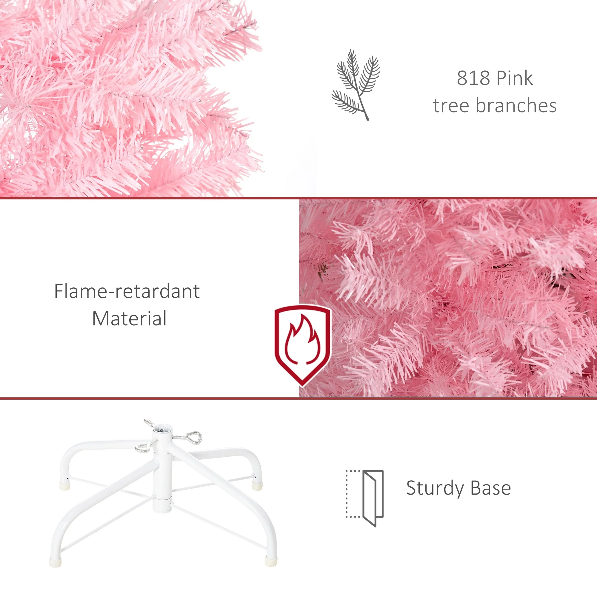 Compact 7' Pink Pencil Christmas Tree, Unlit Douglas Fir with 818 Full Branch Tips and Easy Assembly