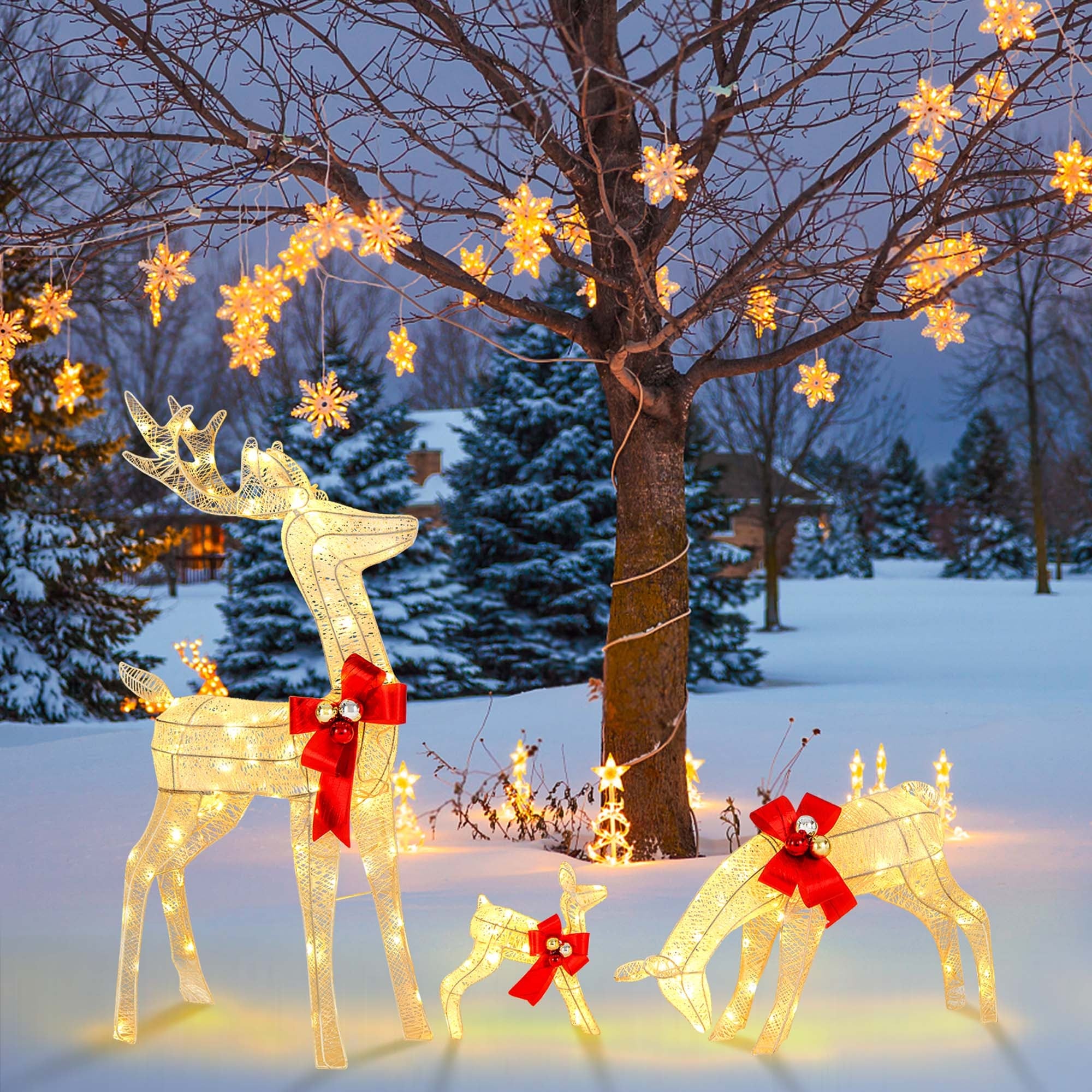 Costway 3 PCS Lighted Reindeer Family Set Pre-lit Christmas Decoration - White - See Details
