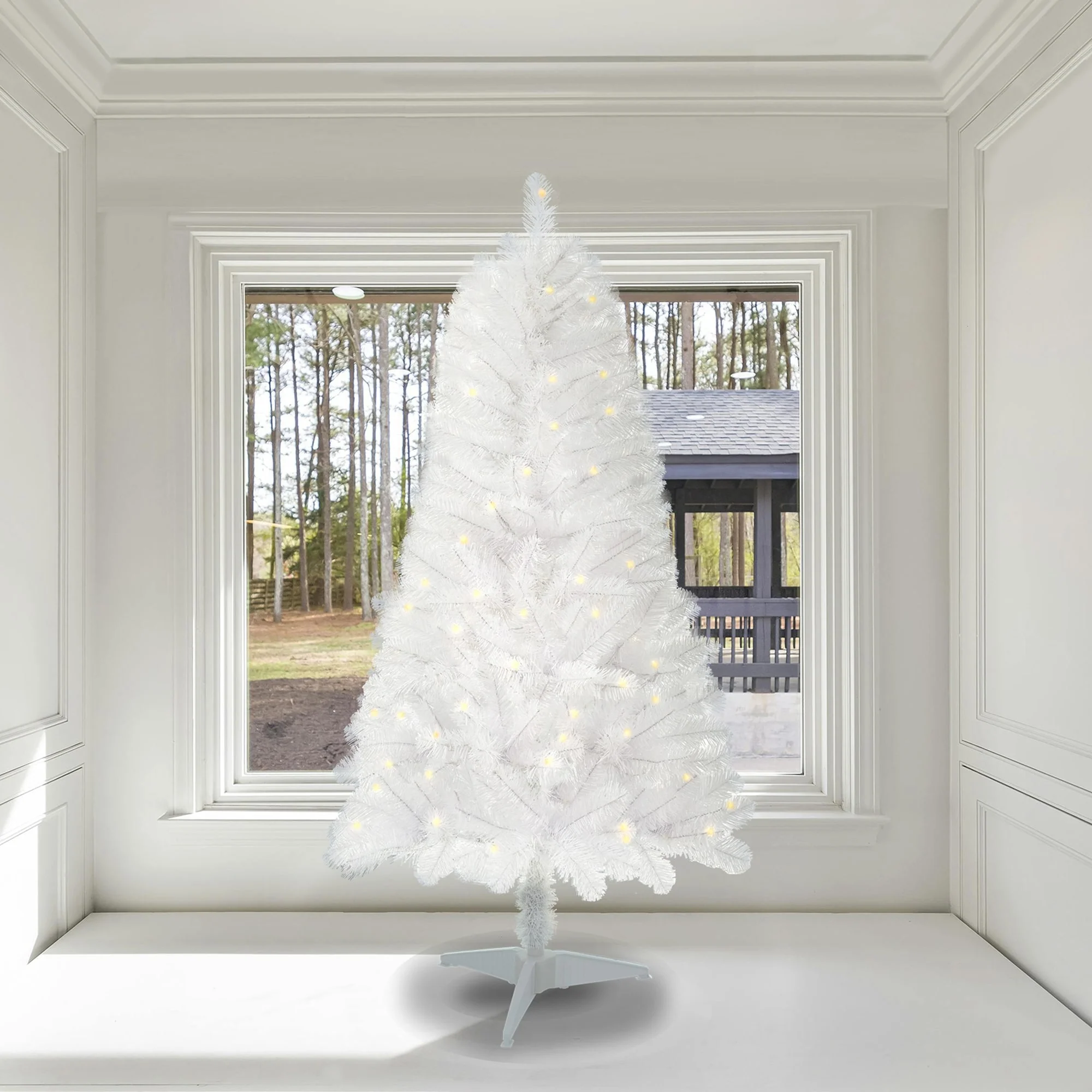 4ft Artificial Christmas Tree with Stand, Pre-Lit with 100 LED Lights, 241 Branch Tips, Durable PVC, Indoor Use