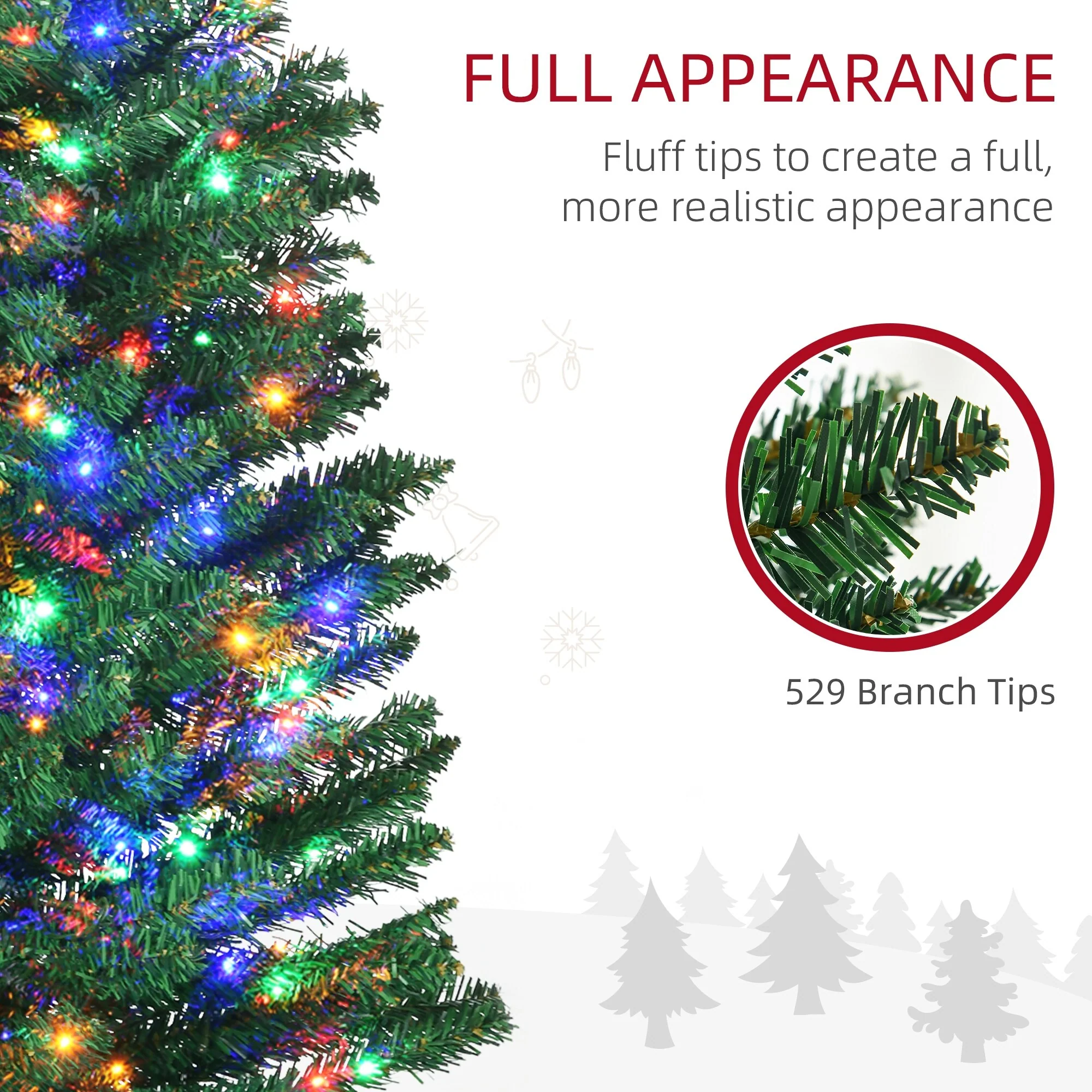 7ft Prelit Pencil Christmas Tree with 180 LED Lights, Slim Profile and Realistic Look