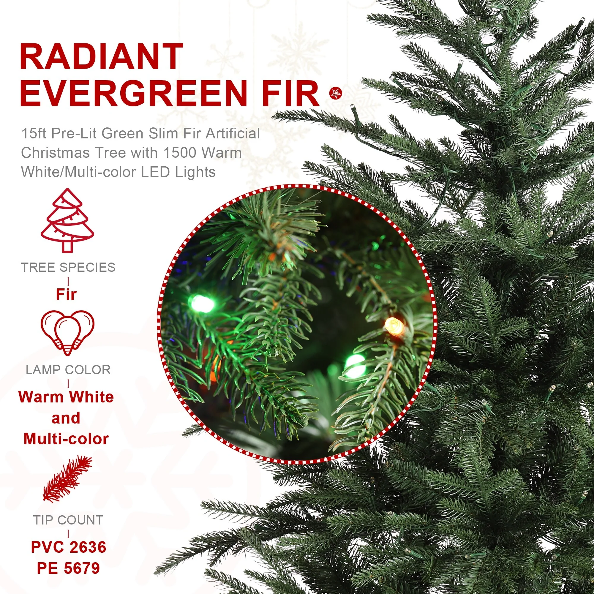 Glitzhome 7.5FT/9FT/11FT/15FT Pre-Lit Green Slim Fir Artificial Christmas Tree with Remote Control