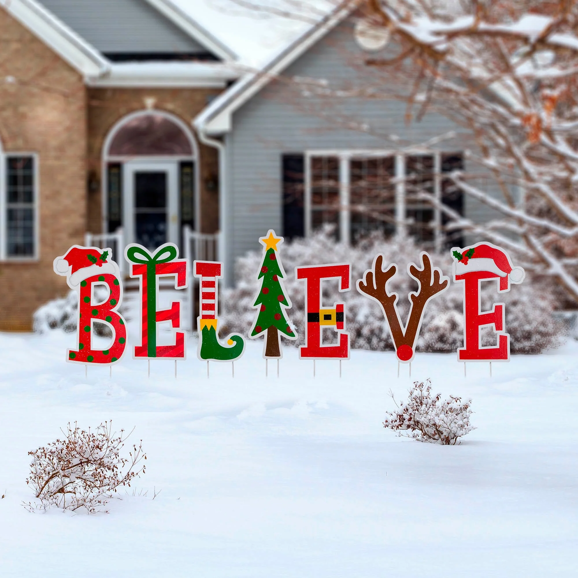Glitzhome Set of 7 BELIEVE Yard Stake or Wall Decor (2 Functions)