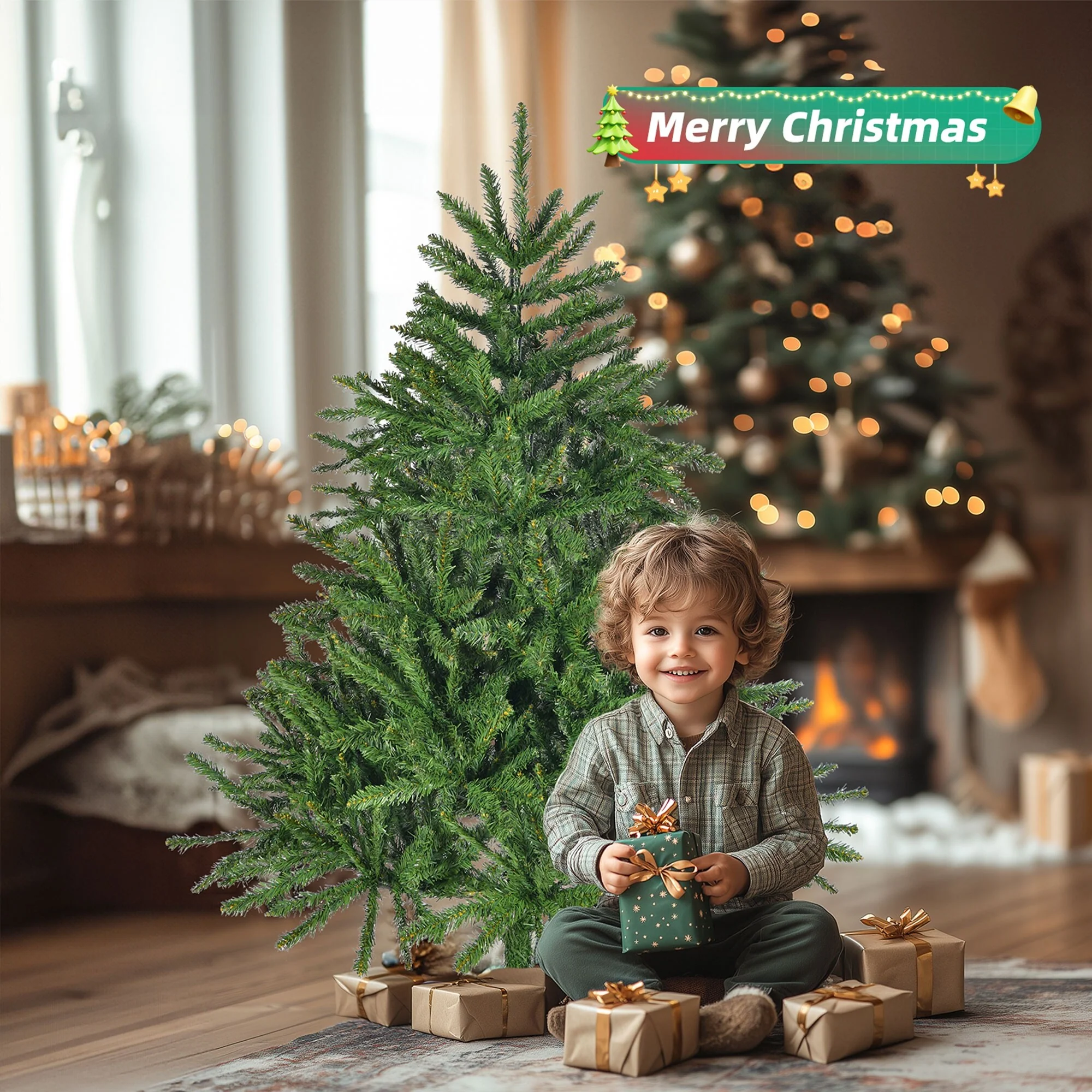 4.5FT Artificial Christmas Tree with 663 Tips, Sturdy Metal Stand, and Easy Setup