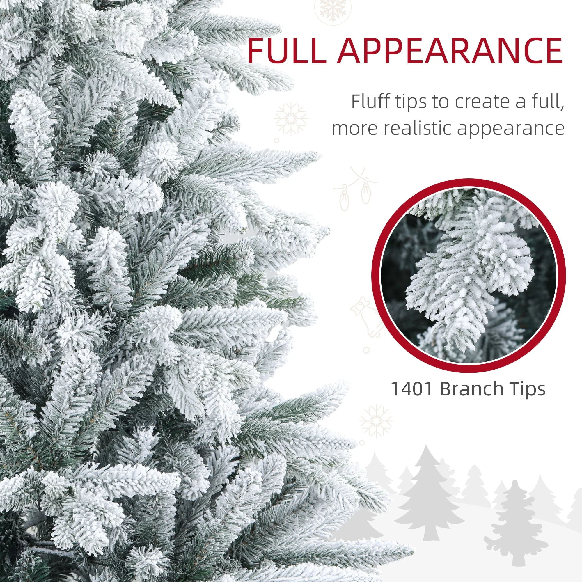 Snow Flocked 7ft/8ft Artificial Christmas Tree, Realistic Hinged Xmas Tree with 1401/2003 Tips & Metal Stand