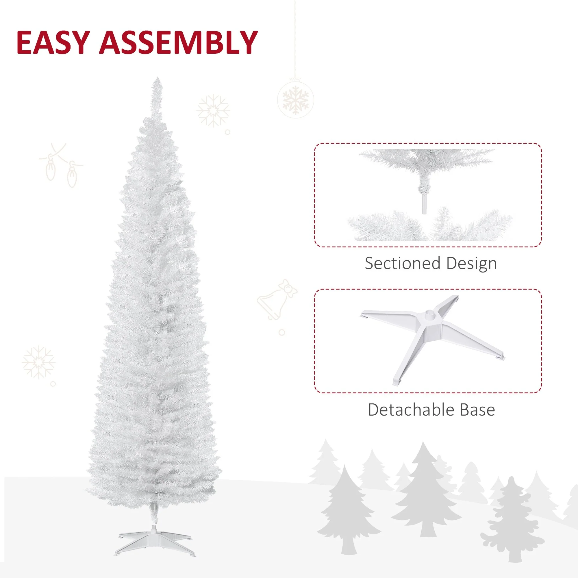 Slim 6FT/7FT Pencil Christmas Tree, Space-Saving Unlit Artificial Xmas Tree with Realistic Branches
