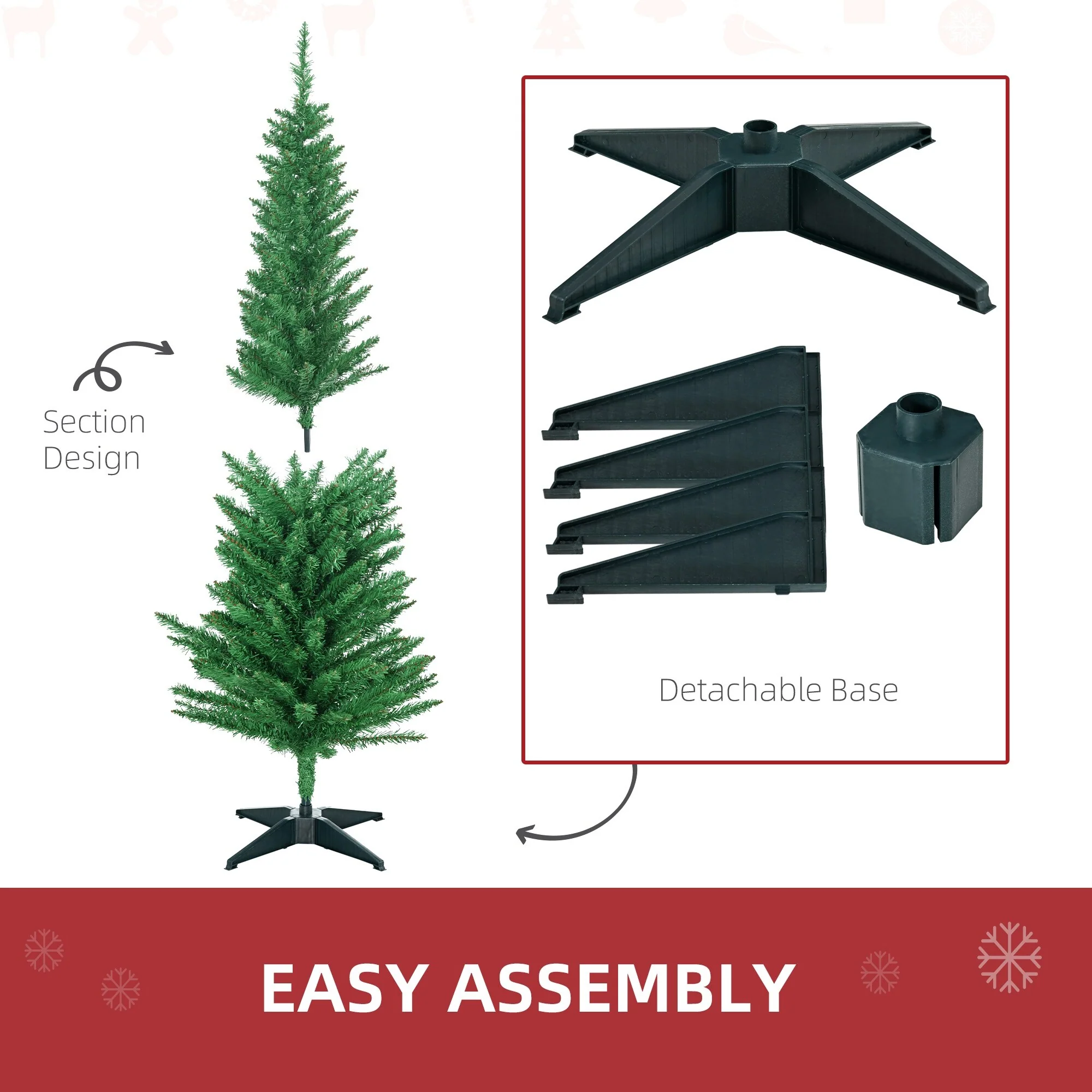 Unlit 5FT/6FT/7FT Slim Pencil Christmas Tree with Realistic Tips and Easy-Assembly Stand, Perfect for Small Spaces