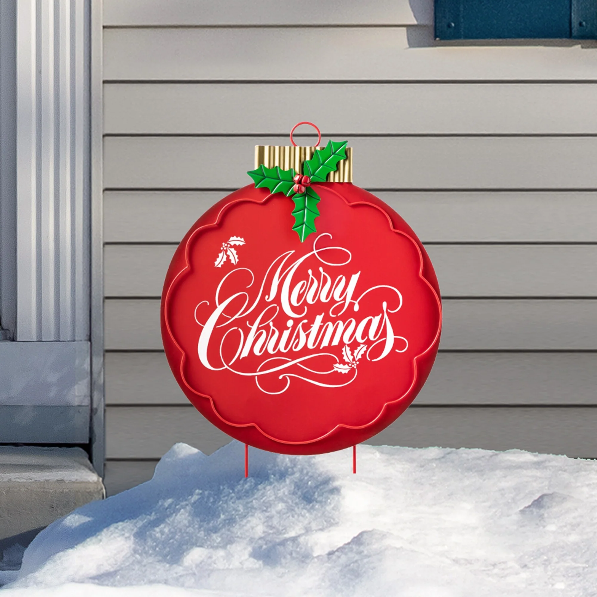 Glitzhome Metal Lantern Christmas Ornament Yard Stake Hanging Decoration