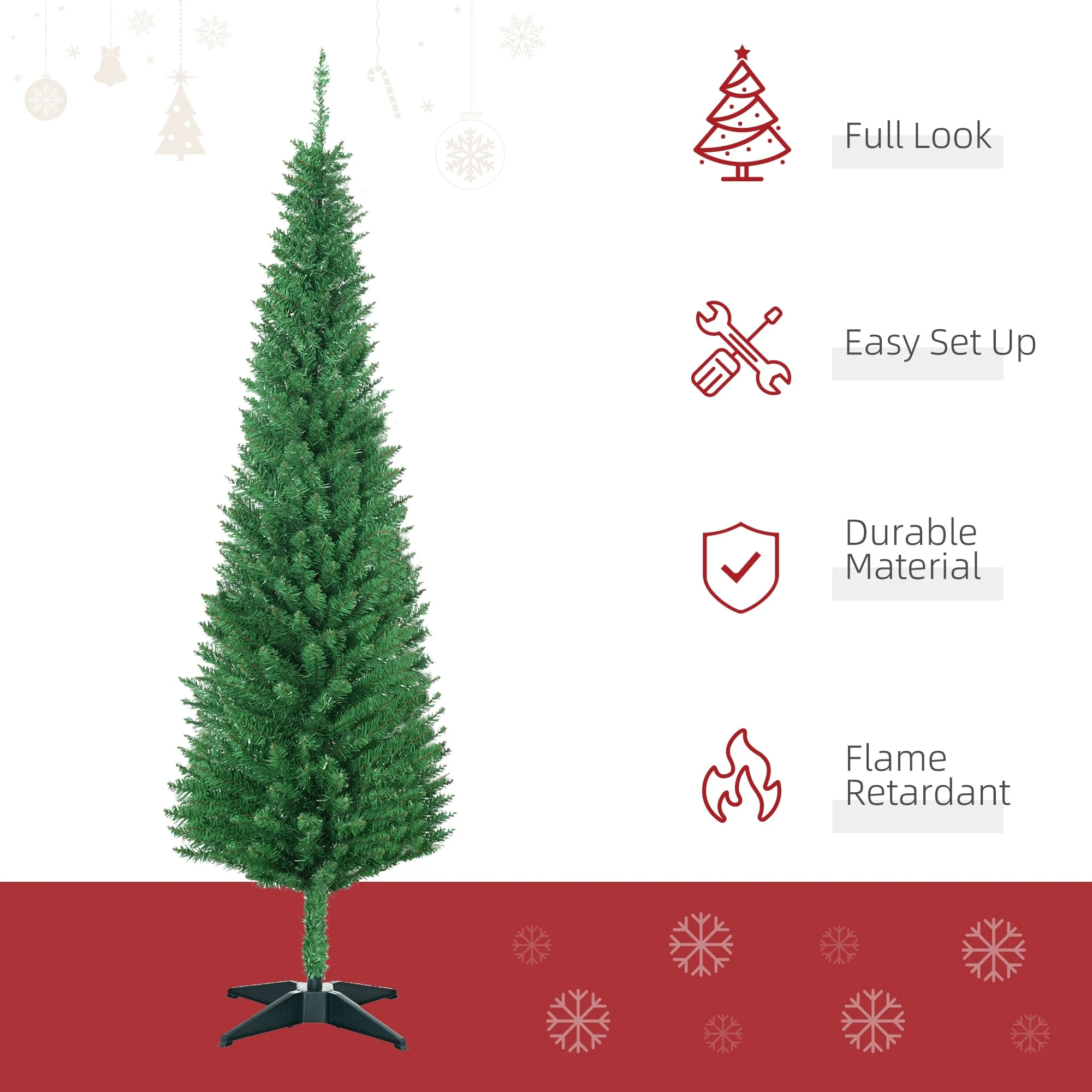 Unlit 5FT/6FT/7FT Slim Pencil Christmas Tree with Realistic Tips and Easy-Assembly Stand, Perfect for Small Spaces