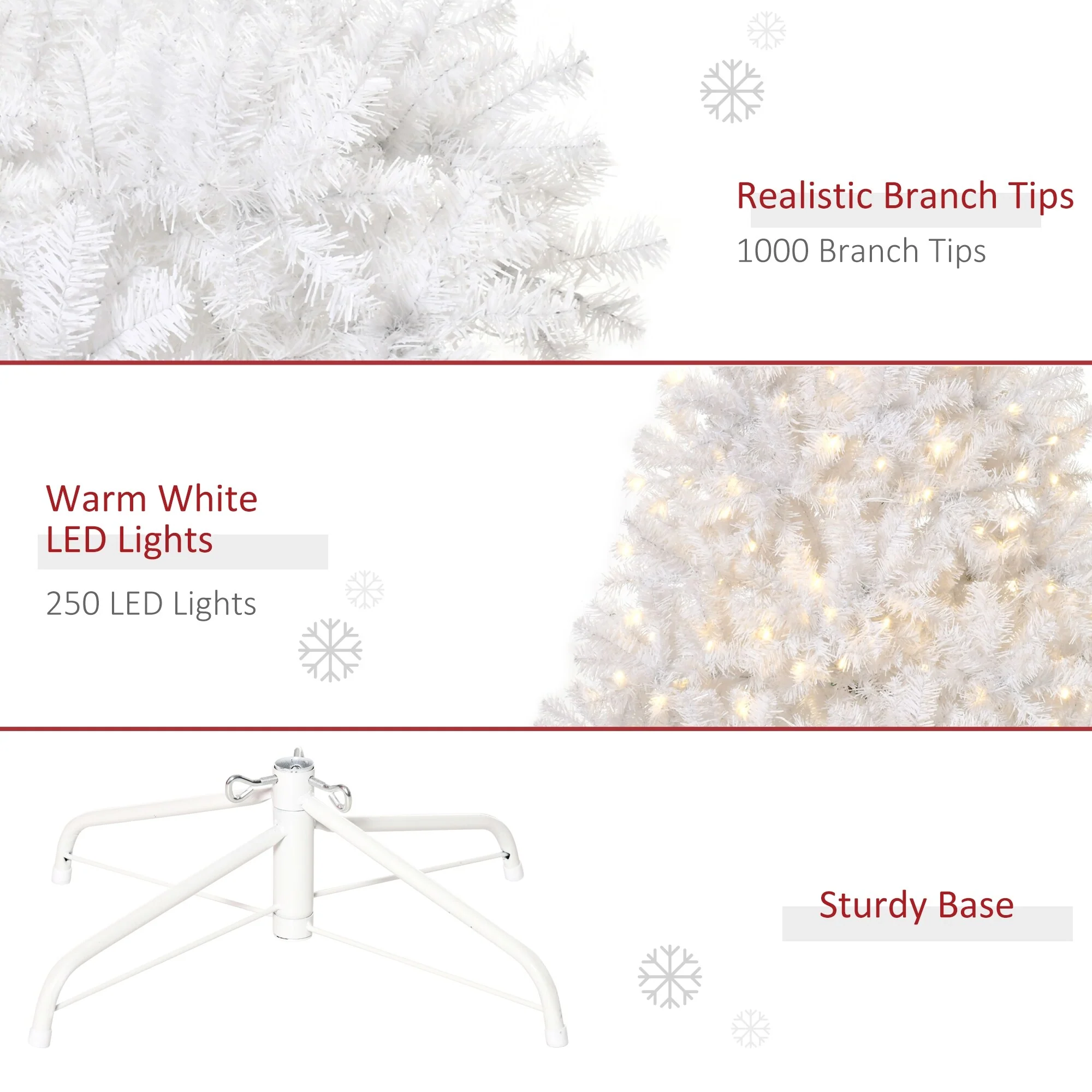 6ft Tall Artificial Douglas Fir Christmas Tree, 250 Warm White LED Lights, Dense 1000 Tips, Metal Stand for Secure Display