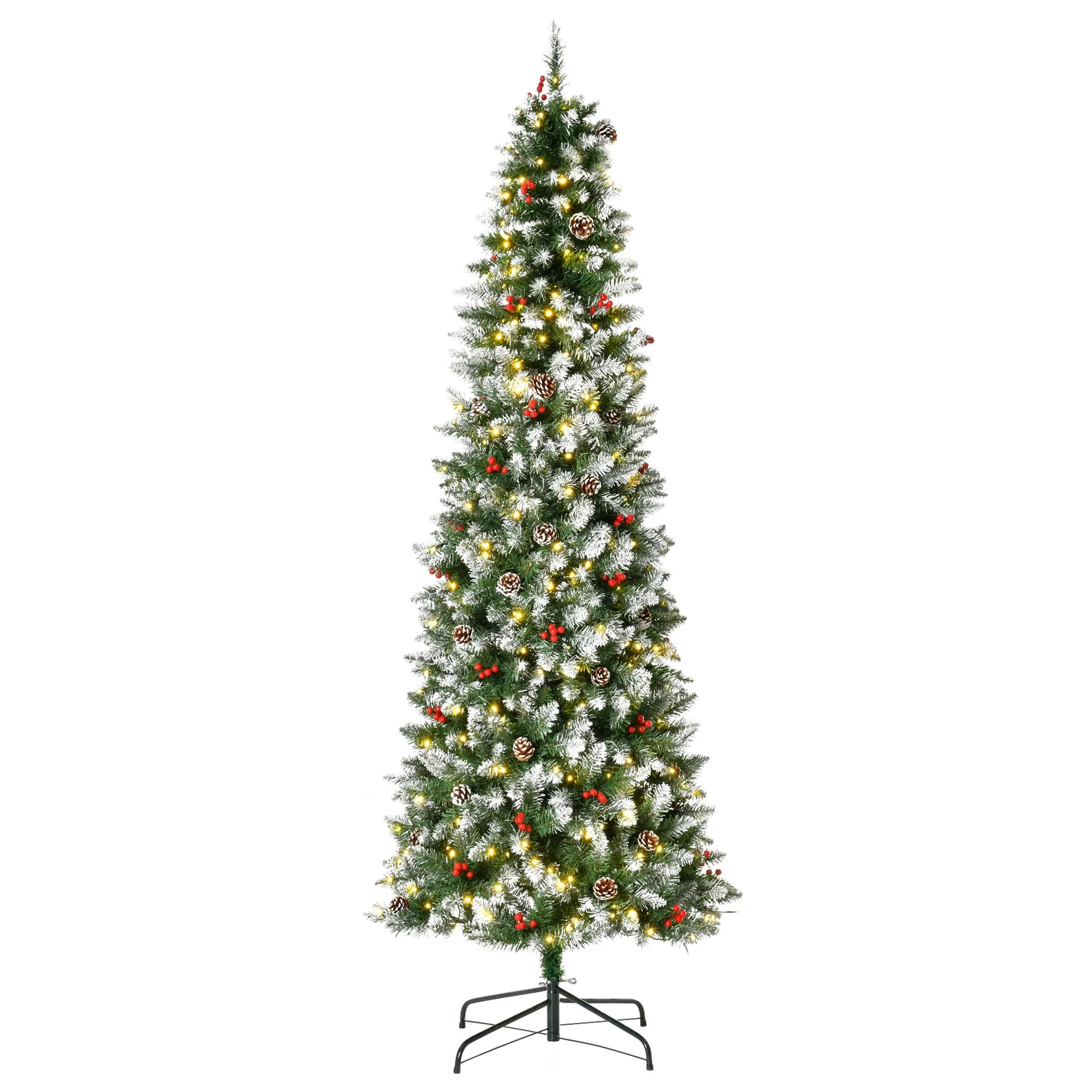 Realistic Snow-Flocked Artificial Christmas Tree,Pre-Lit with LED Lights,Pine Cones & Red Berries,Available in 6ft, 7.5ft & 9ft