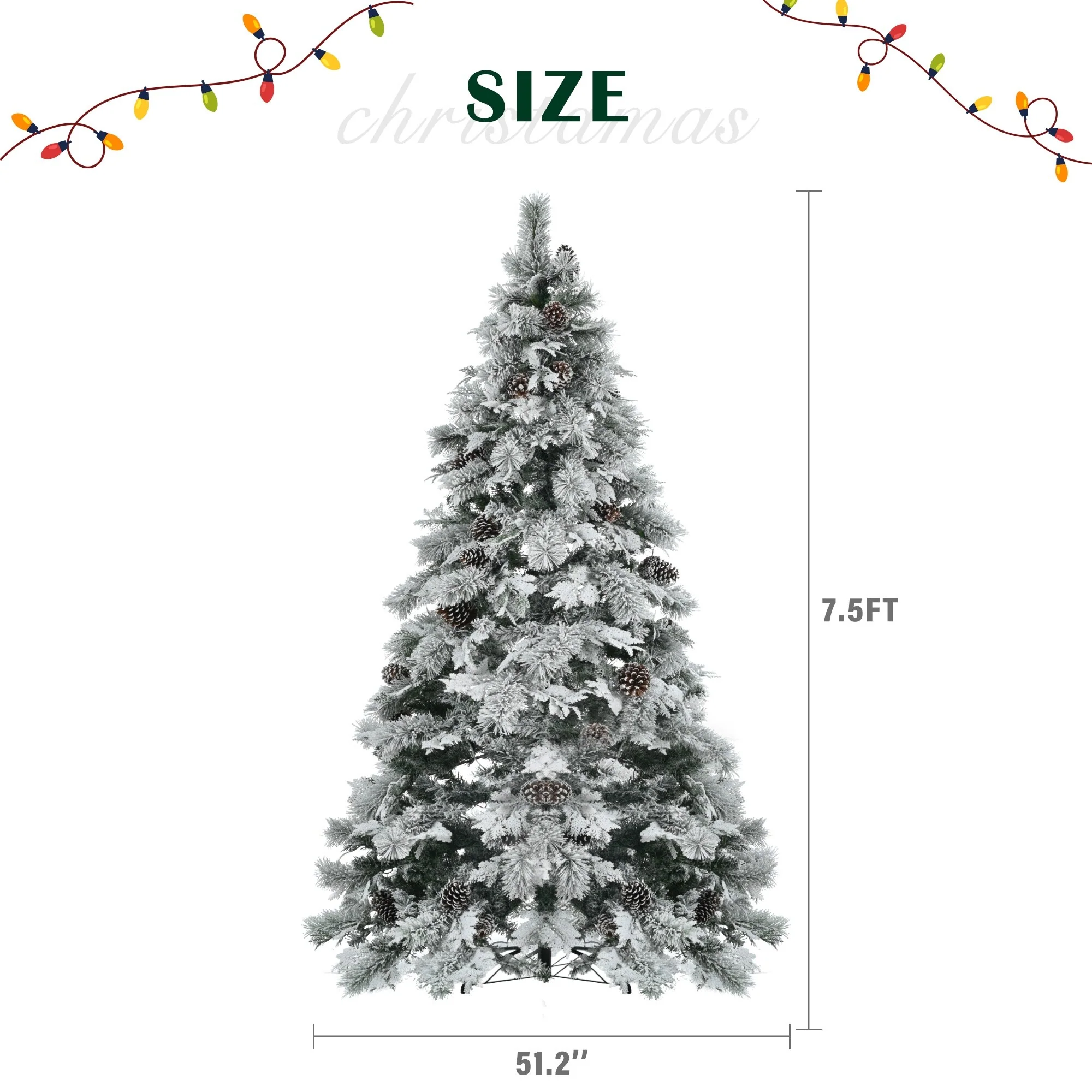 7.5FT Snow Flocked Tree with 745 Branch Tips, LED Lights and Flashing Modes