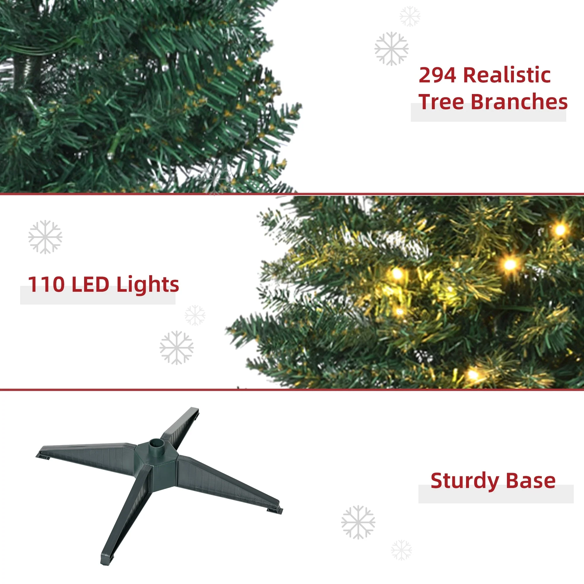 Slim Noble Fir Artificial Christmas Tree 5ft Tall with Warm White LEDs, 294 Tips, and Secure Metal Base