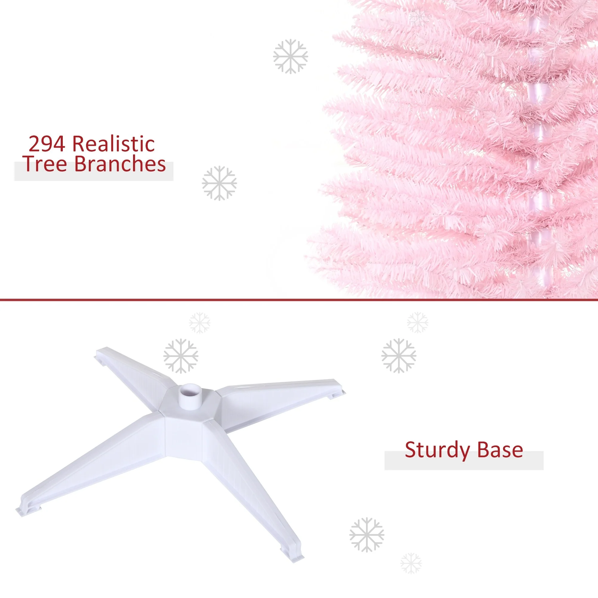 Snow-Flocked 6ft/5ft/7ft Pencil Christmas Tree, Slim Unlit Artificial Tree with Realistic Branches and Plastic Stand