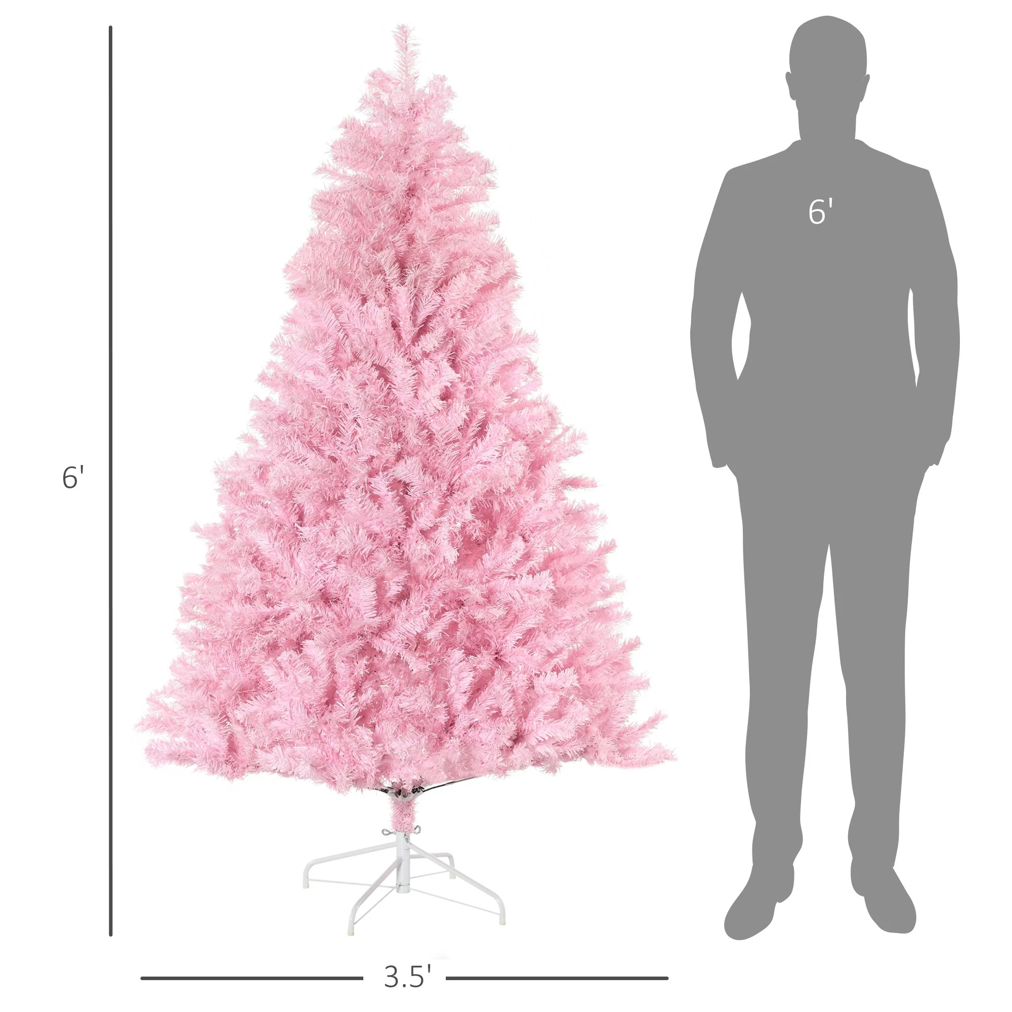 6ft Tall Pink Artificial Christmas Tree with 1000 Branch Tips, Easy Assembly, Wide Shape & Steel Base