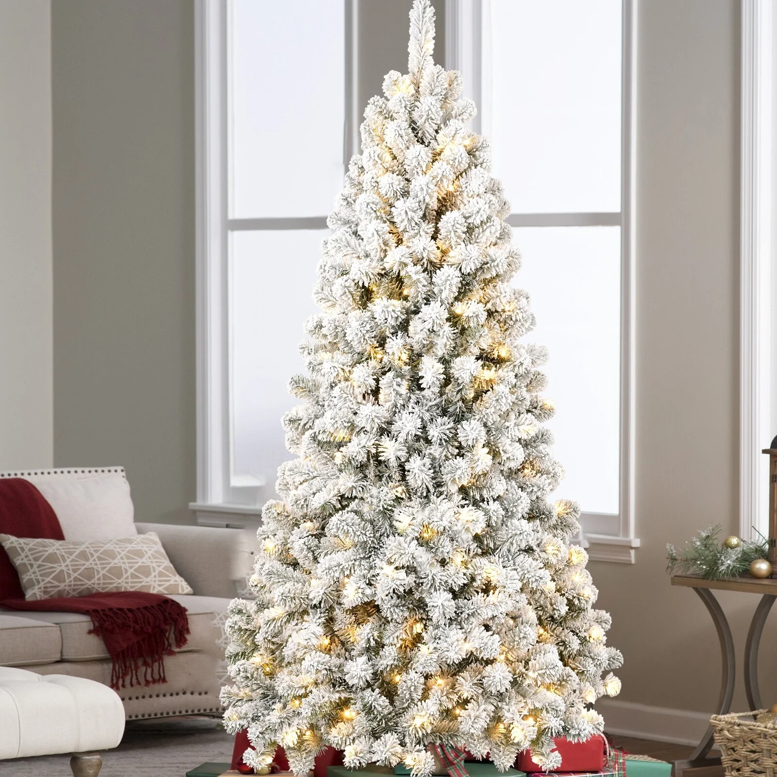 6FT Memory Wire Christmas Tree, Pre-Lit with 300 LED Lights, PVC with Stable Metal Stand