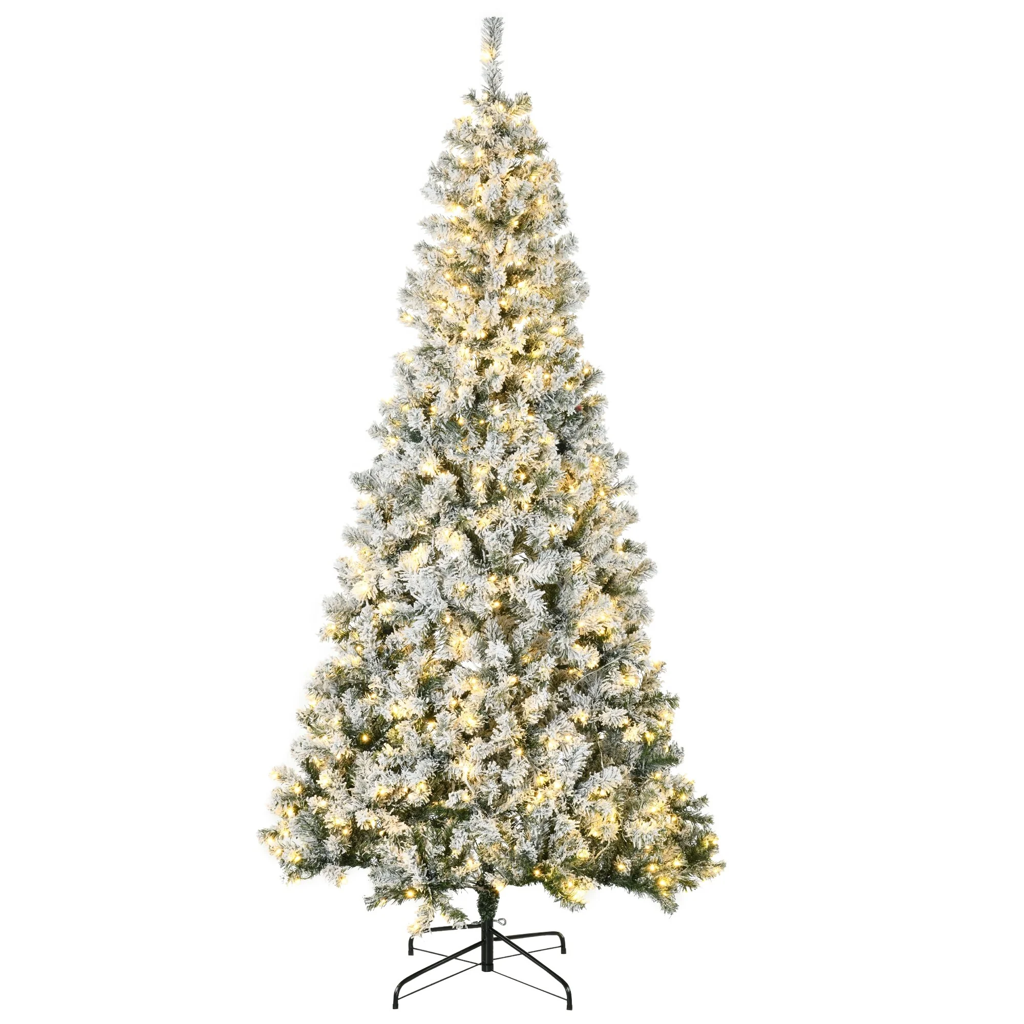 7.5ft Tall Prelit Snow-Flocked Christmas Tree with Auto Open, 500 LED Lights, & Realistic Branches