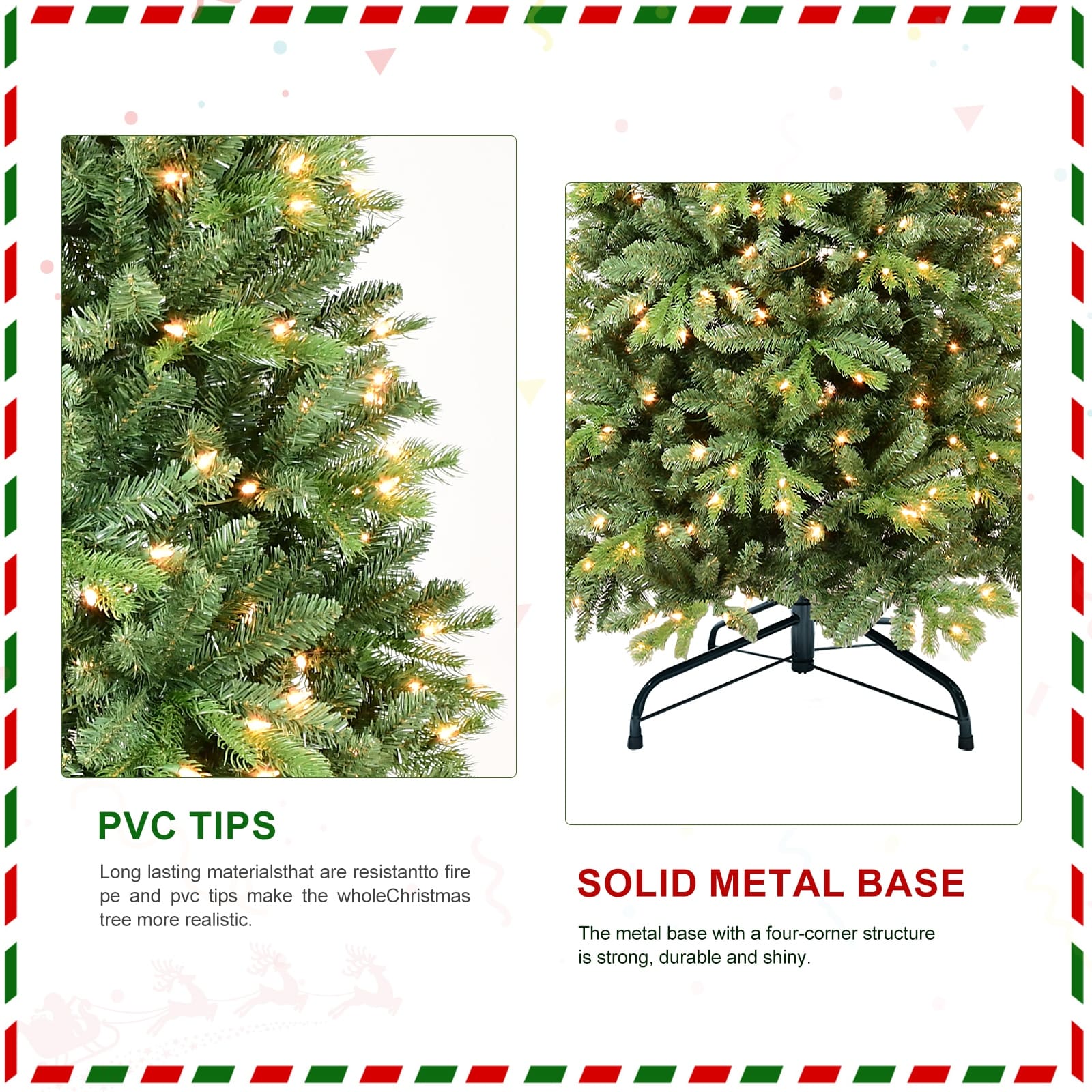 Slim Pre-Lit Christmas Tree with 600-700 Warm White Lights Fire-Resistant Needles and Metal Base Ideal for Indoor Use