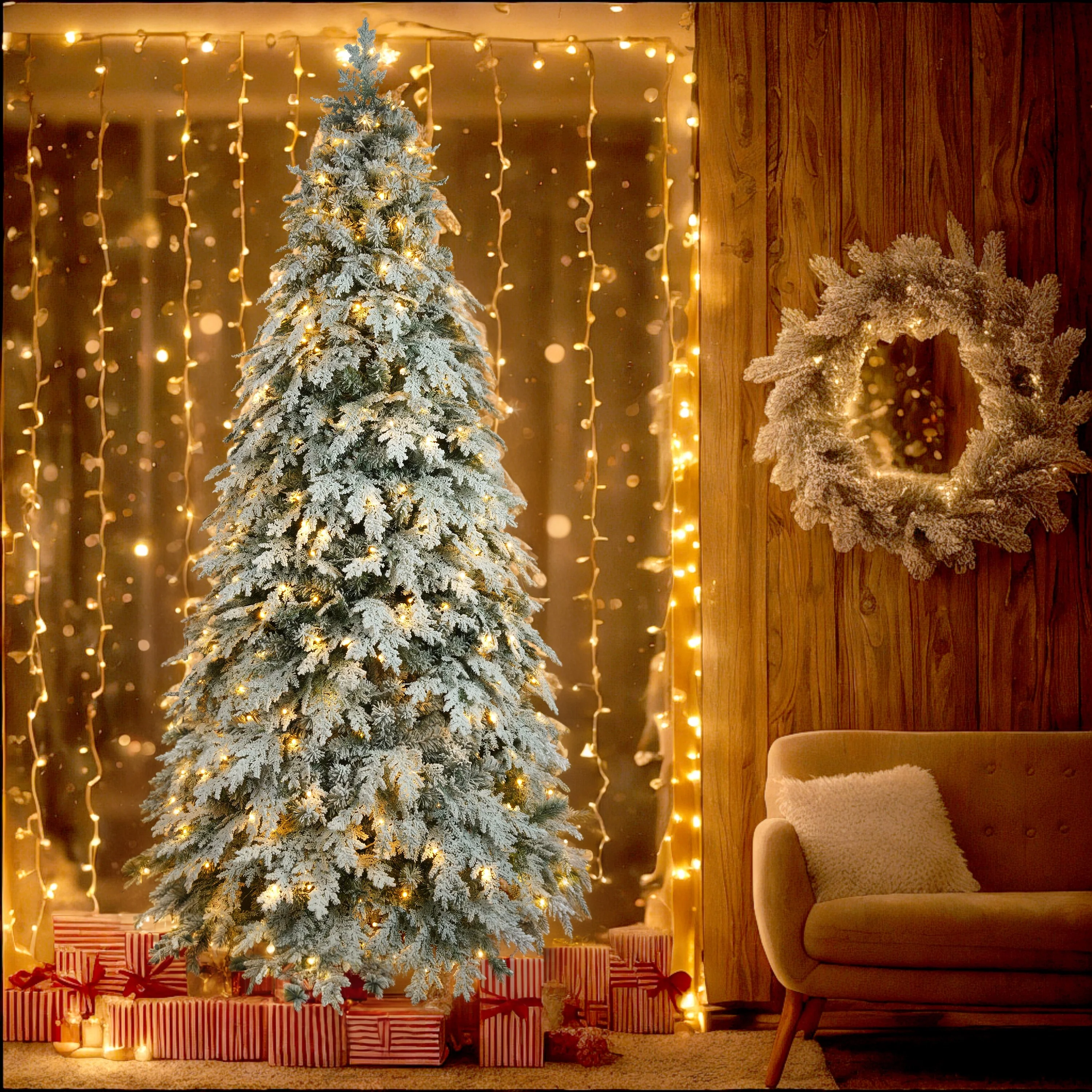 Pre-Lit 7.5ft Artificial Christmas Tree with 400 Warm White LED Lights and 1200 Branch Tips for a Lush Holiday Look