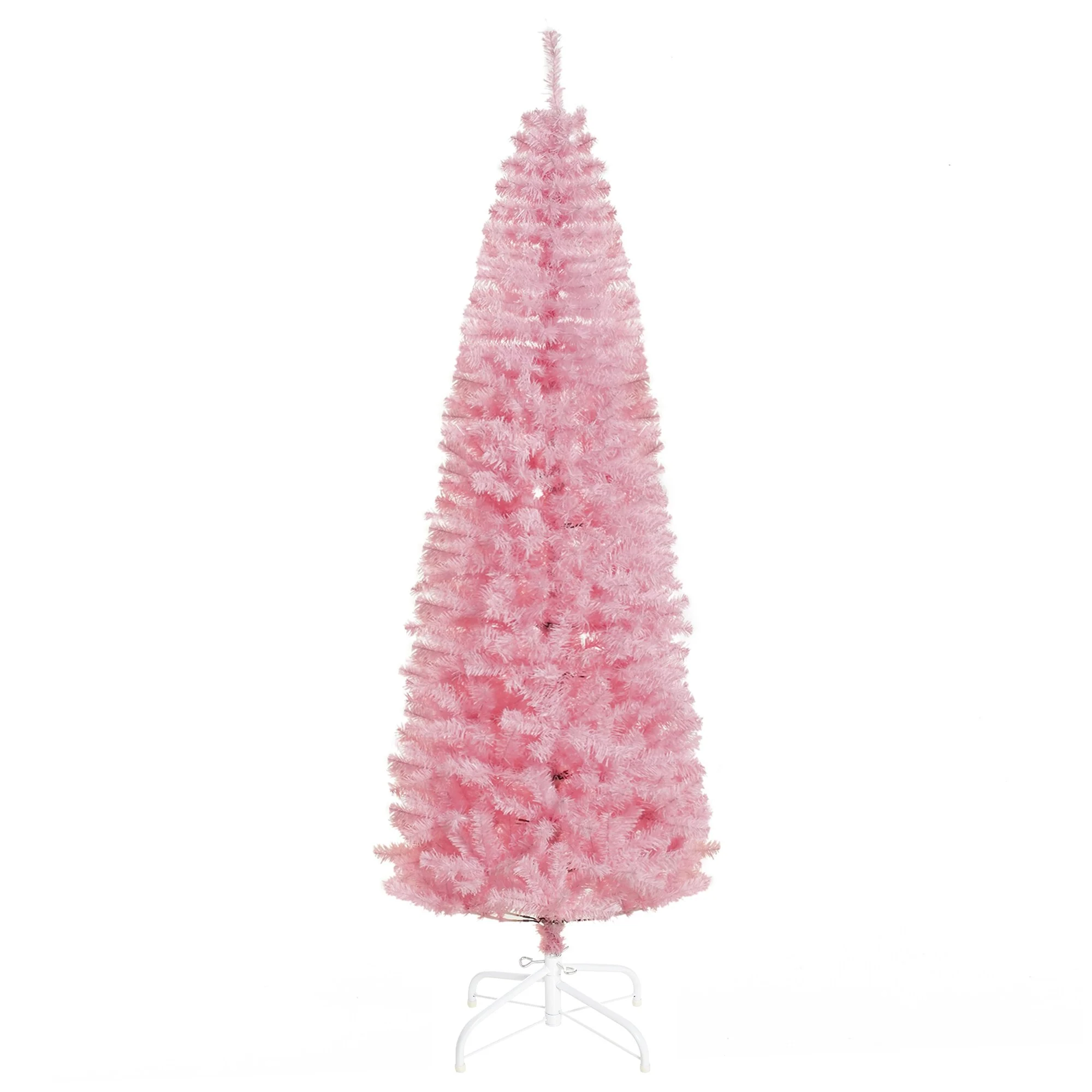 Slim Pink 7' Artificial Douglas Fir Christmas Tree, Unlit with 818 Branch Tips and Easy Storage for Small Spaces
