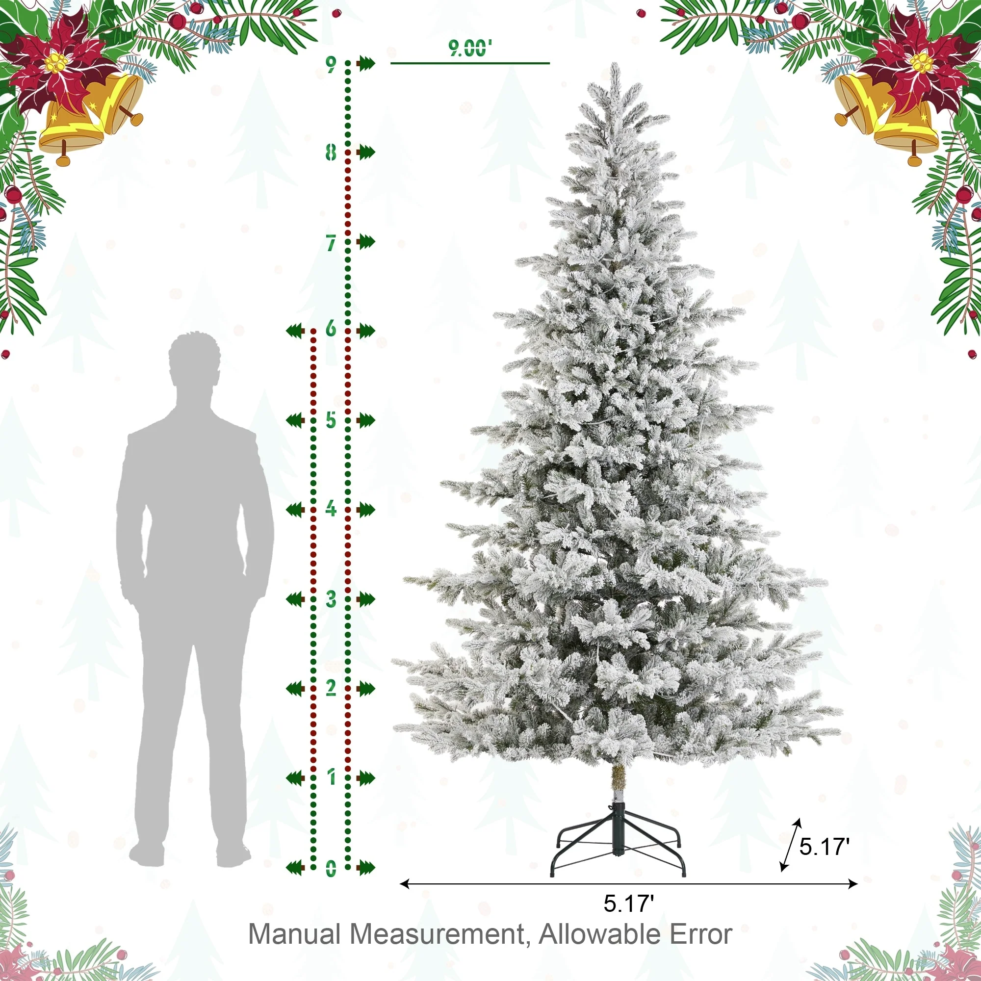Glitzhome 7.5ft/9ft Pre-Lit Flocked Full Fir Artificial Christmas Trees with Foot Pedal