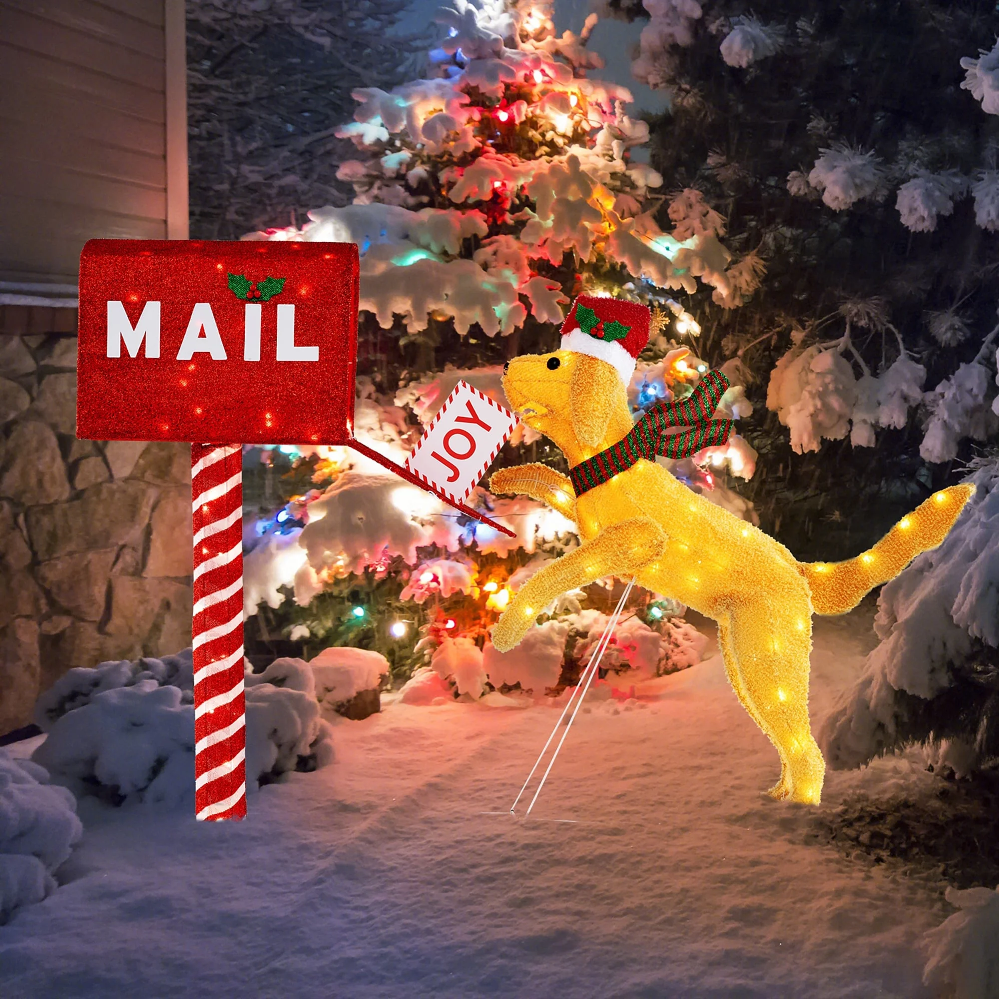 Gymax 3.5 FT Lighted Dachshund Climbing Mailbox Pre-Lit Christmas