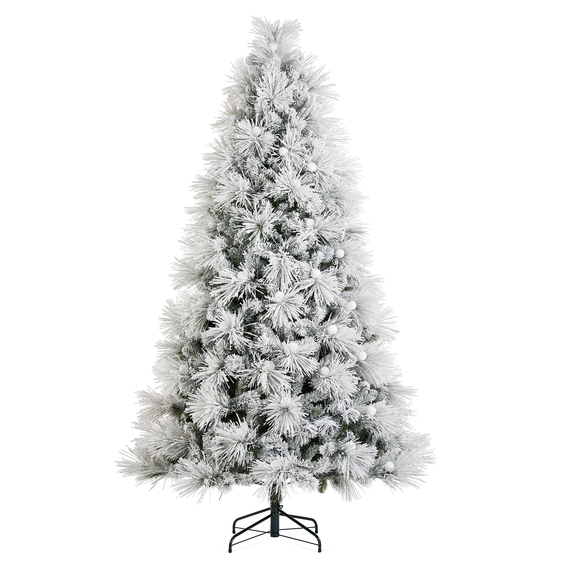 Glitzhome 7.5FT/9FT Pre-Lit Flocked Full Snowy Globe Pine Artificial Christmas Tree with Foot Switch