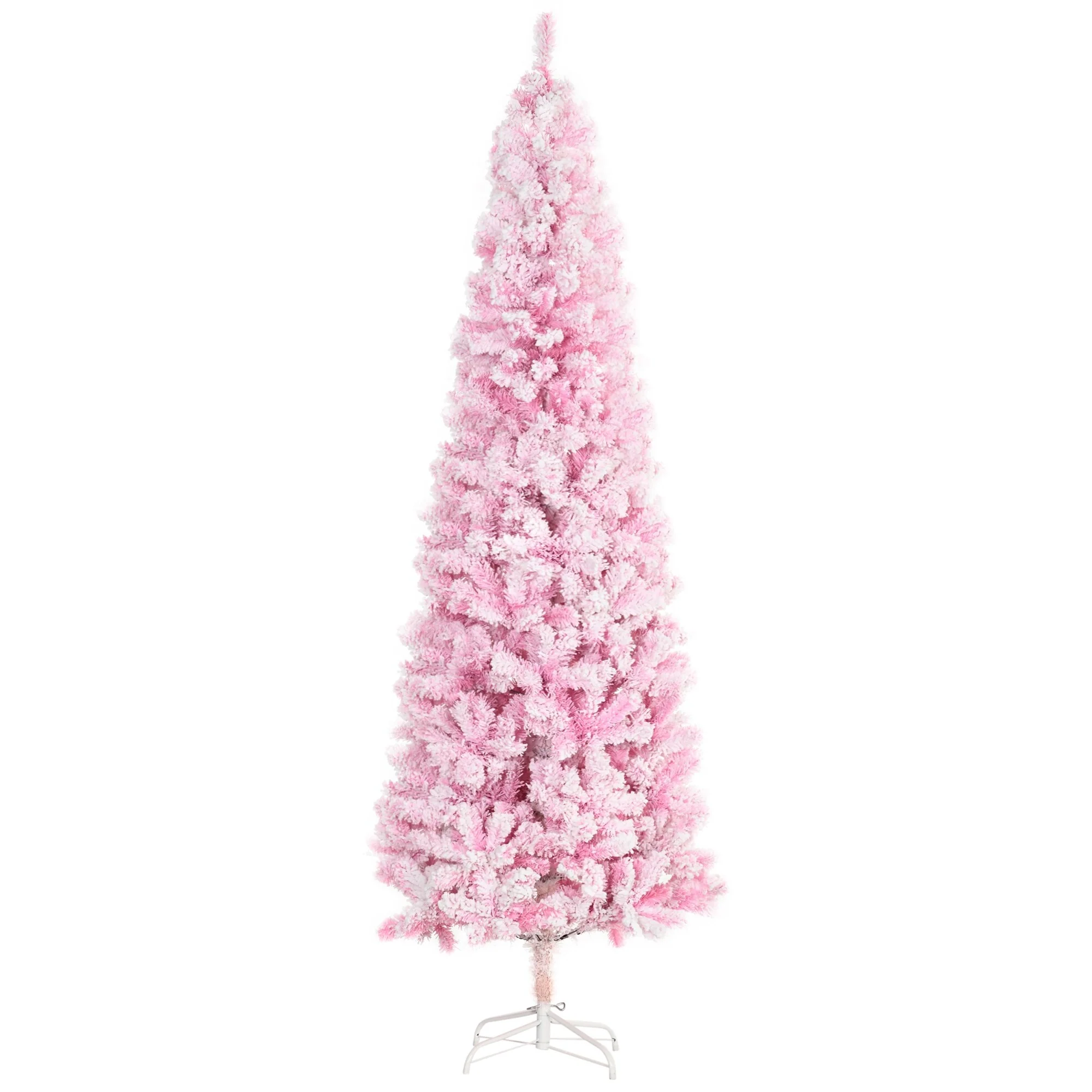 7.5' Snow-Flocked Unlit Artificial Christmas Tree, Slim Pencil Shape with Realistic Branches and Pine Style