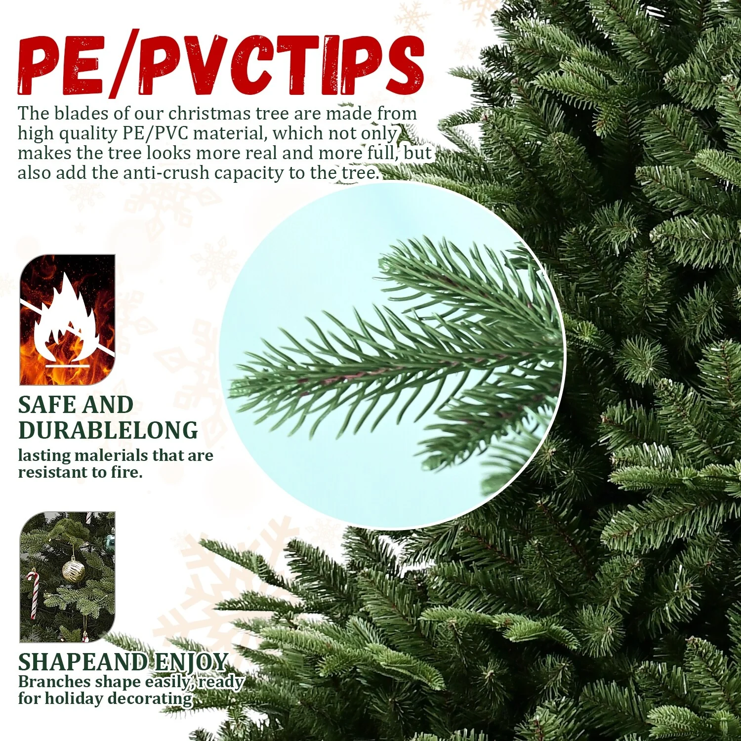8-9FT Hinged Artificial Christmas Tree with Flame-Retardant PE/PVC, Foldable Stand