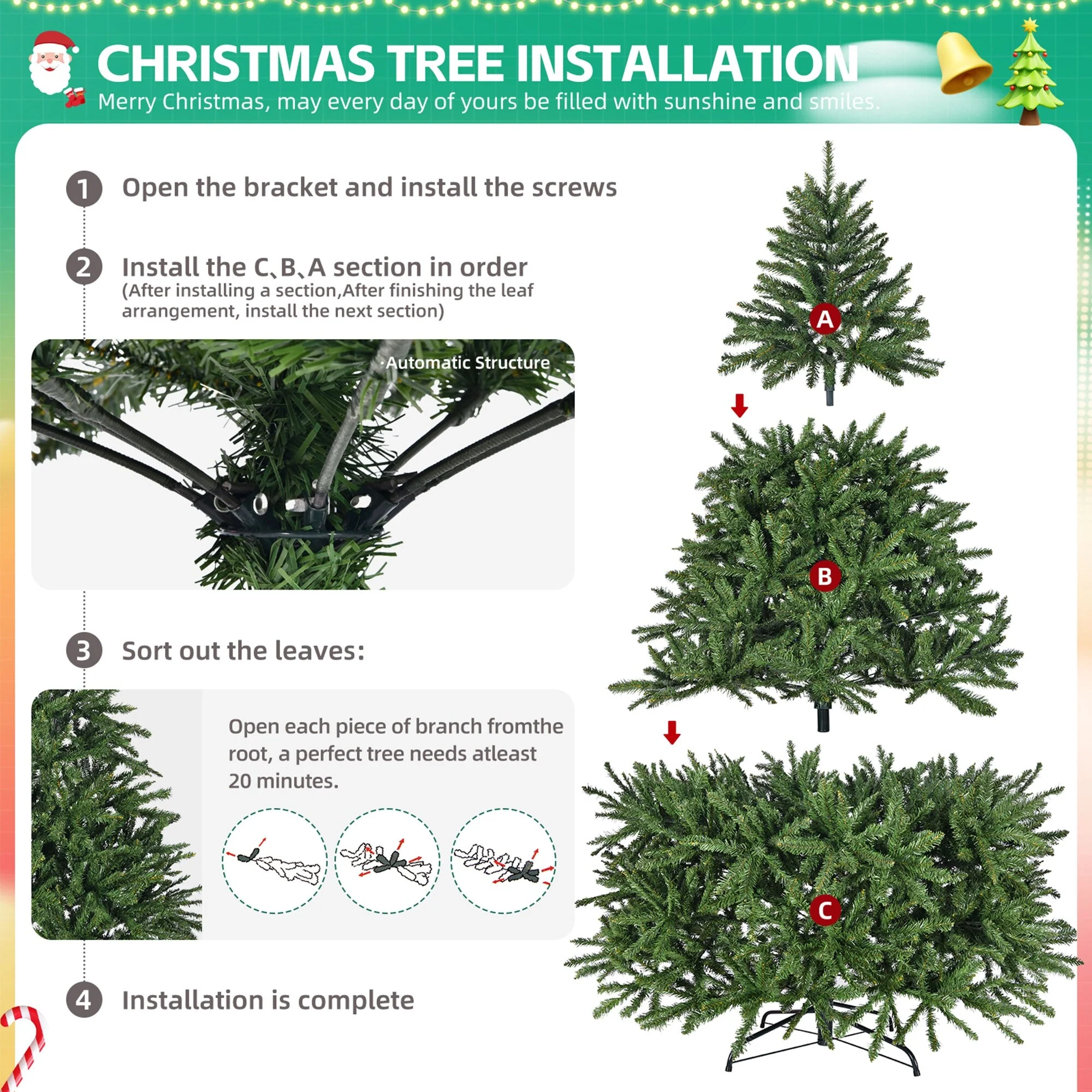 4.5FT Artificial Christmas Tree with 663 Tips, Sturdy Metal Stand, and Easy Setup